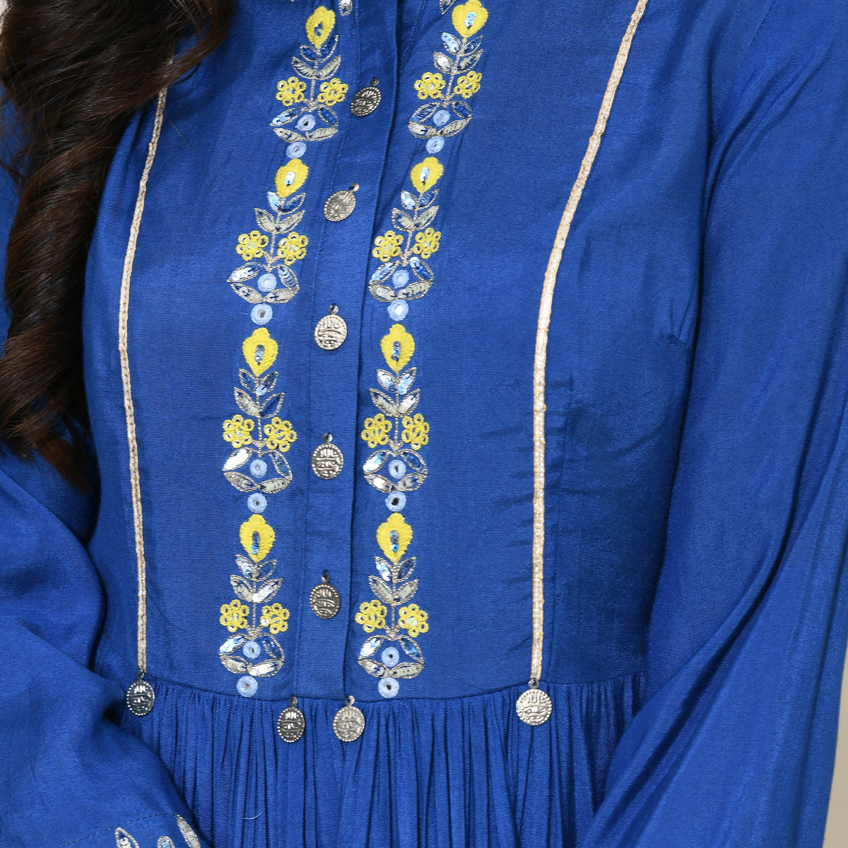 Midnight Blue Cotton Gathered Kurta main image 0
