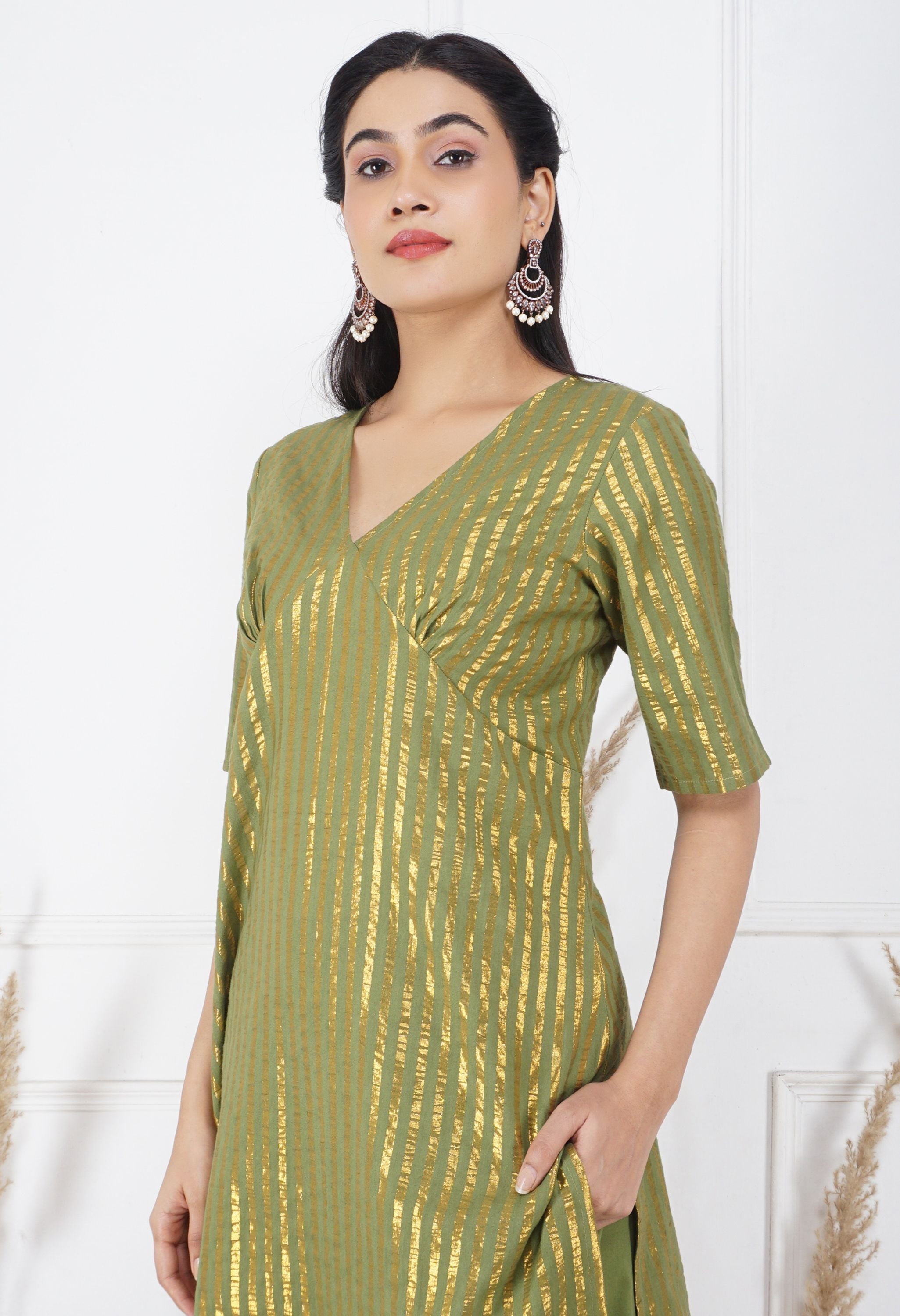 Mehndi Lurex Kurta Set | Lurex Cotton Kurta Set