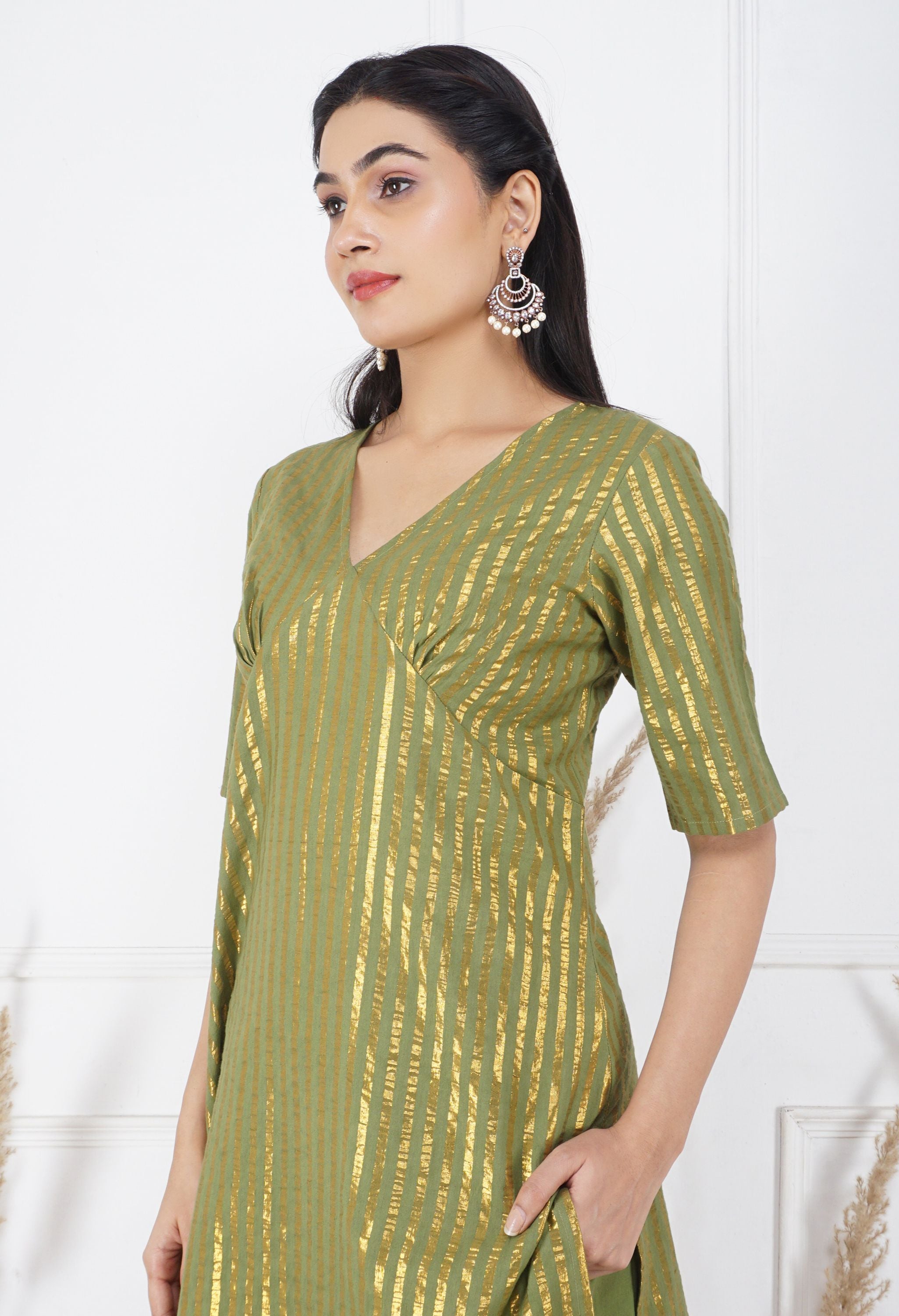 Mehndi Lurex Kurta Set | Lurex Cotton Kurta Set