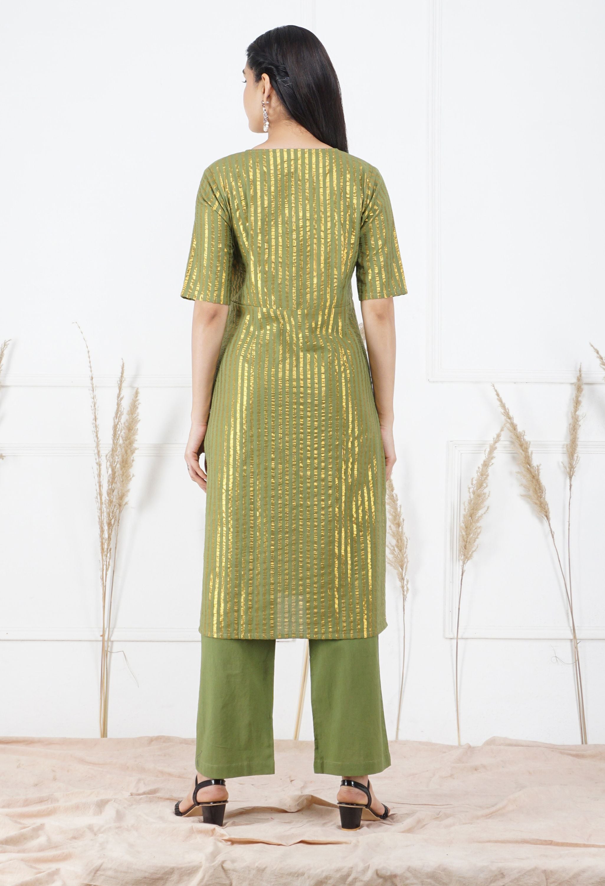 Mehndi Lurex Kurta Set | Lurex Cotton Kurta Set