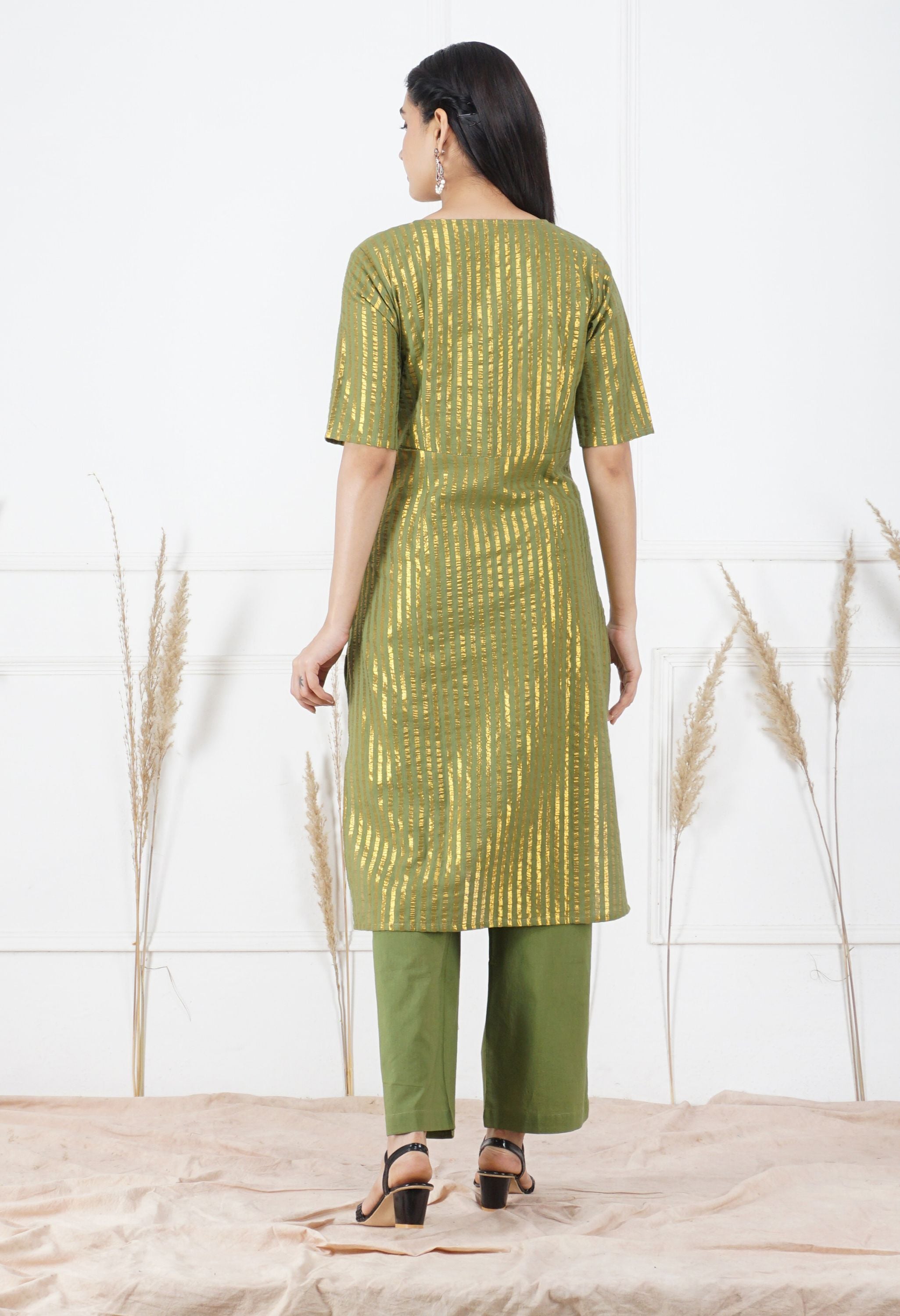 Mehndi Lurex Kurta Set | Lurex Cotton Kurta Set