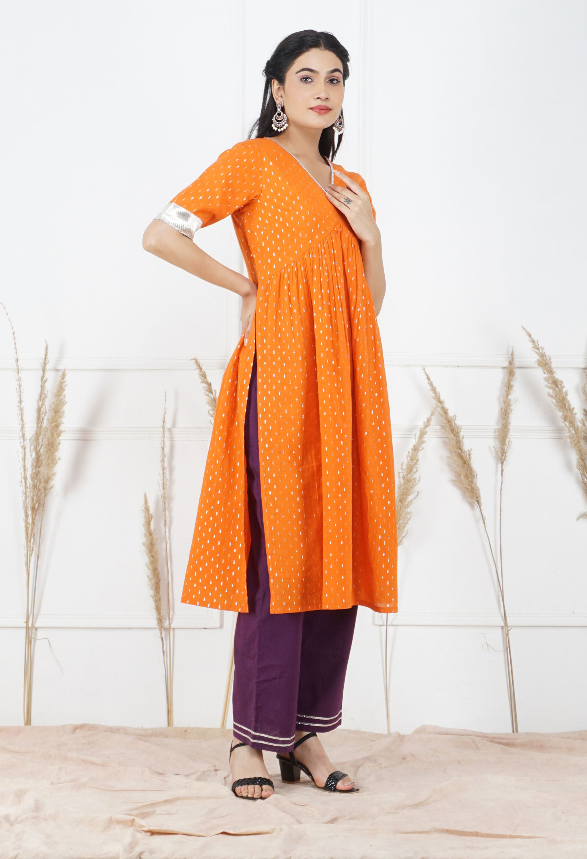 Narangi Lurex Kurta Set | Narangi  Kurta Set