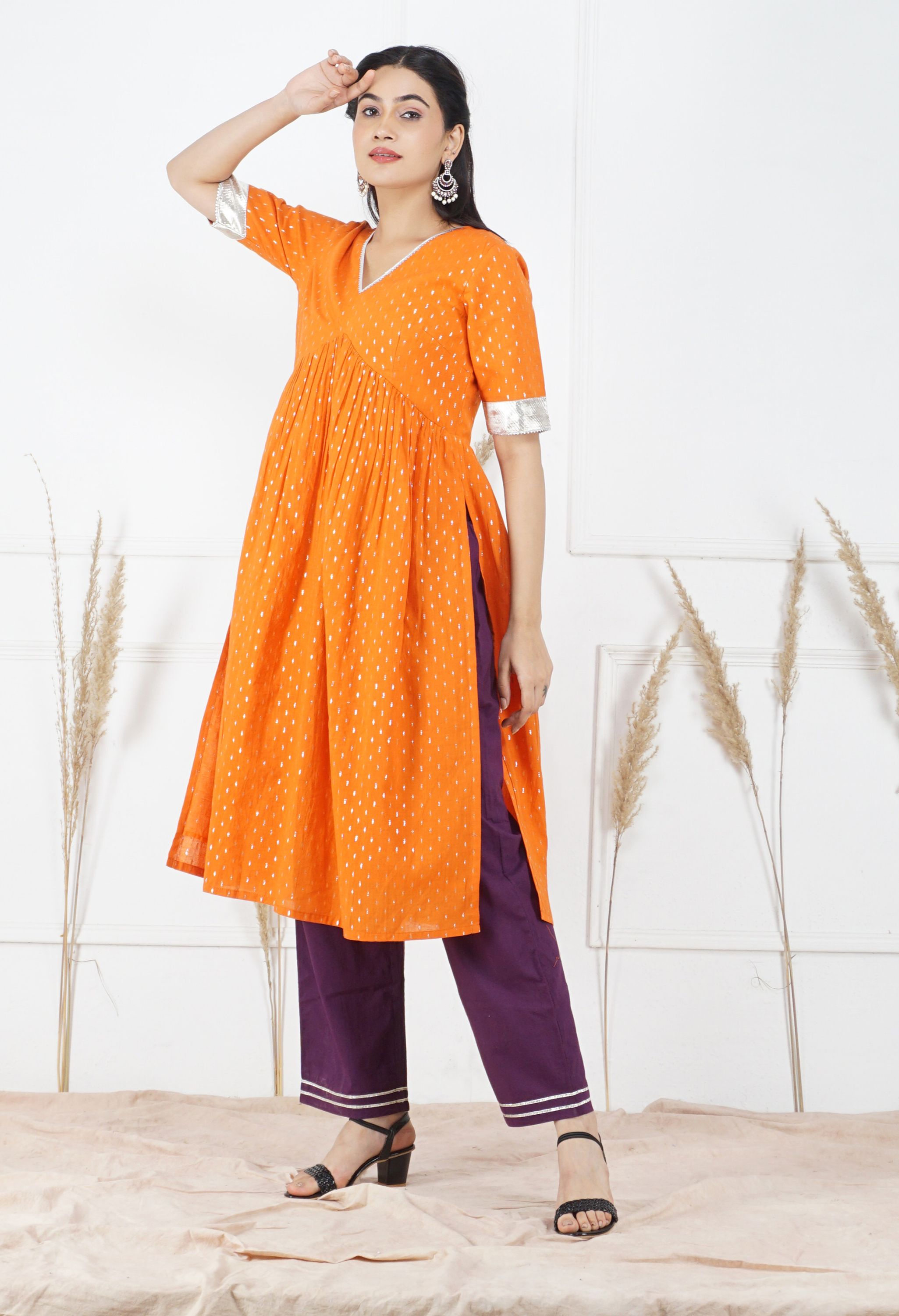Narangi Lurex Kurta Set | Narangi  Kurta Set