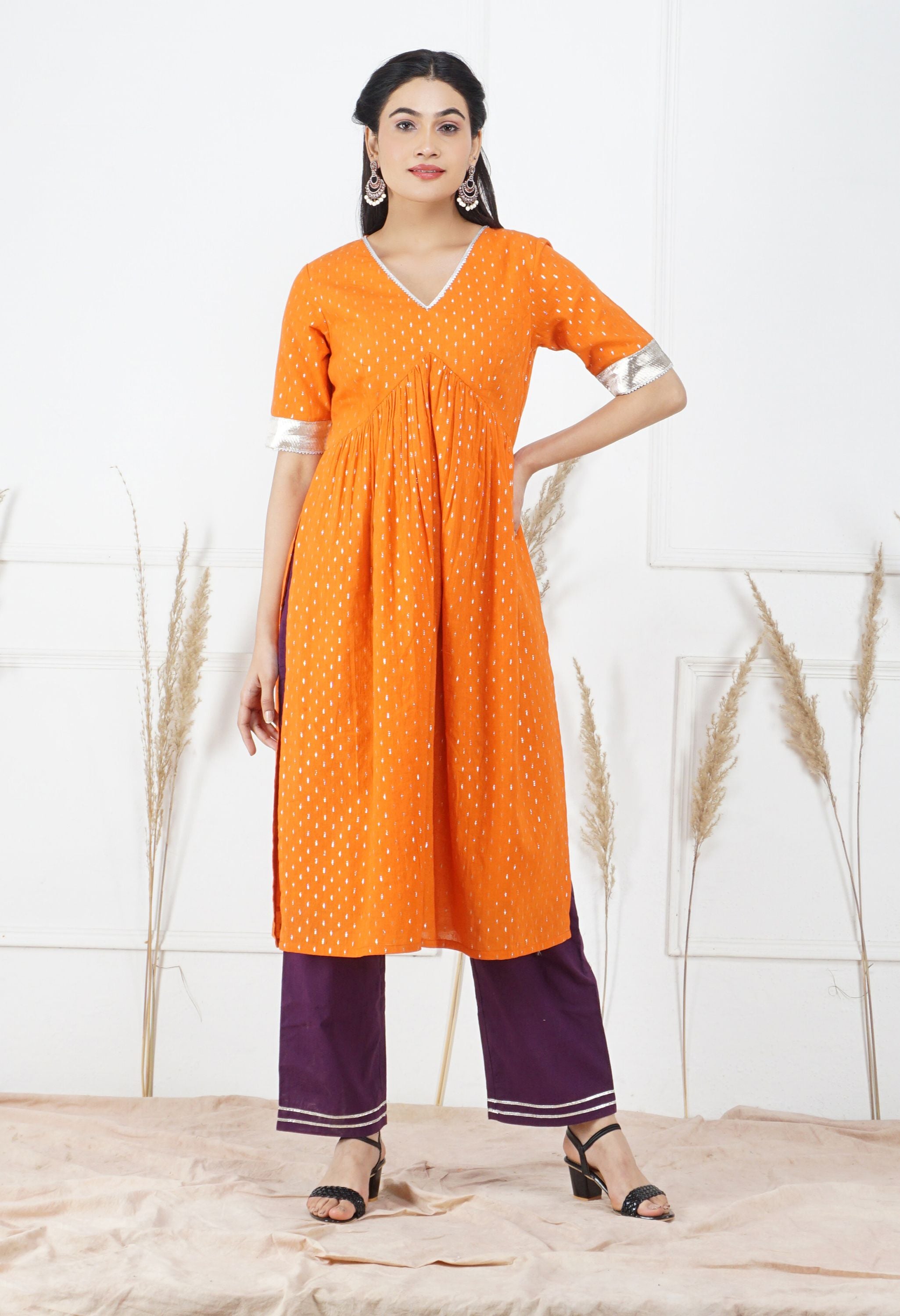 Narangi Lurex Kurta Set | Narangi  Kurta Set
