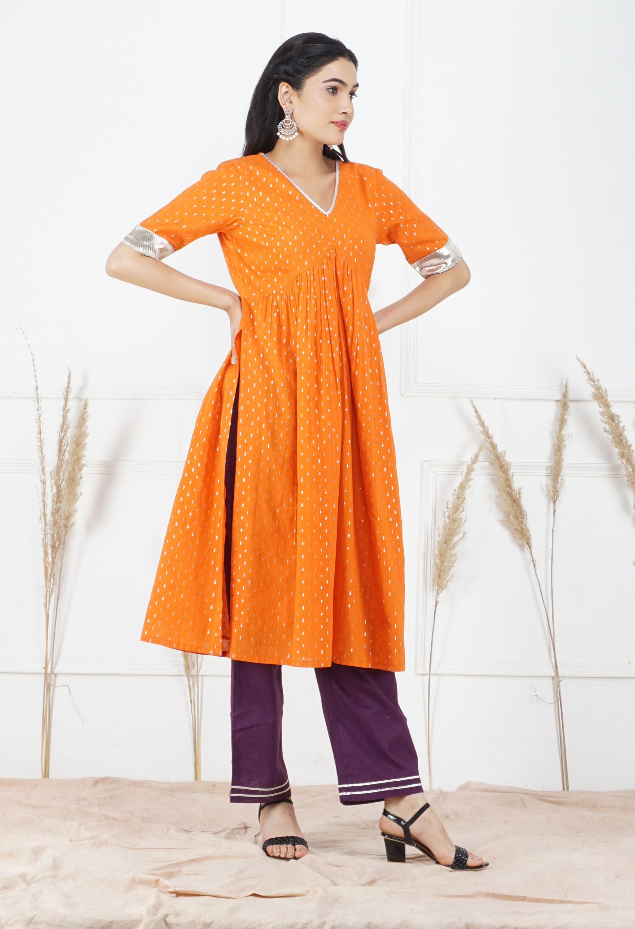 Narangi Lurex Kurta Set | Narangi  Kurta Set