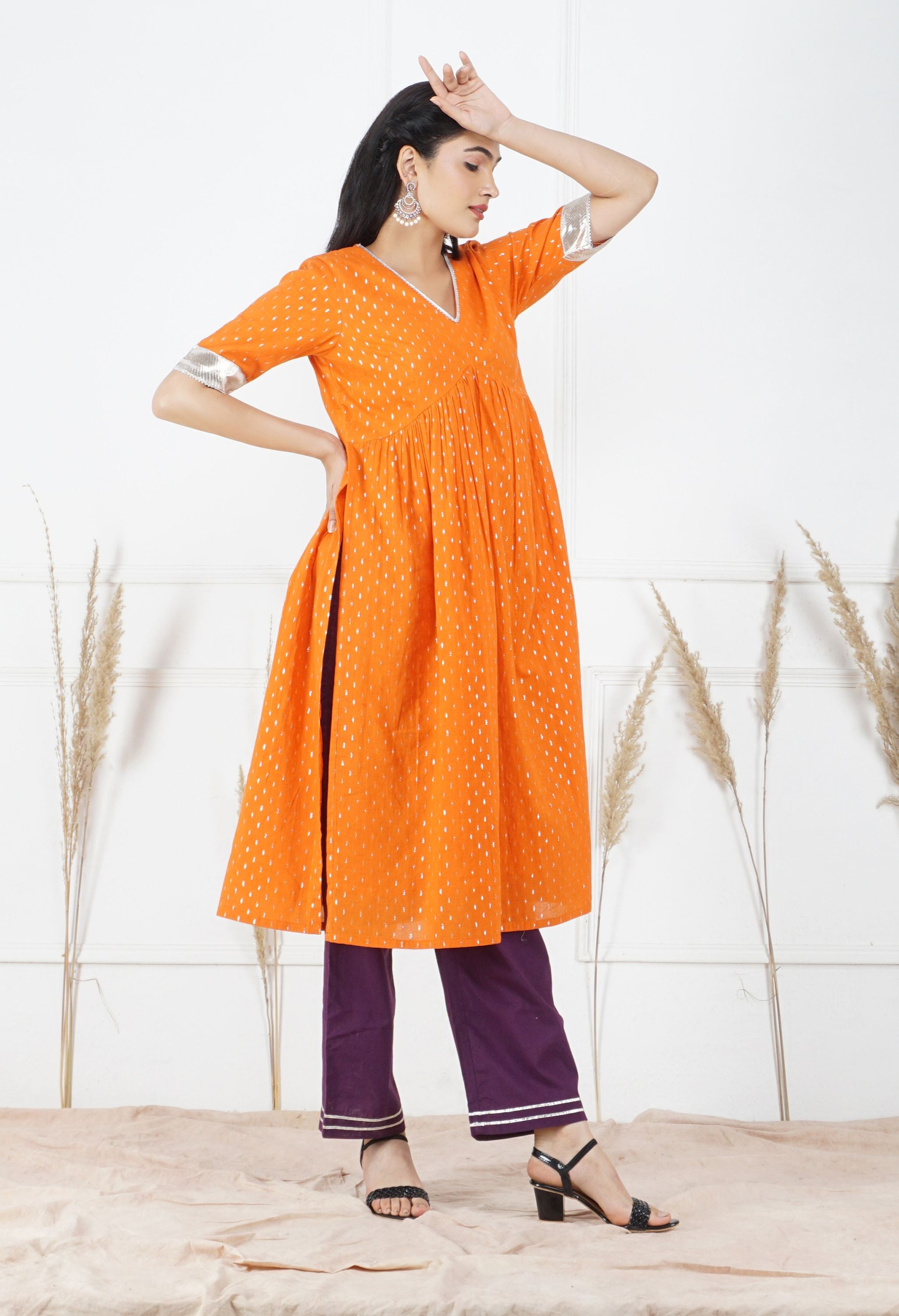 Narangi Lurex Kurta Set | Narangi  Kurta Set