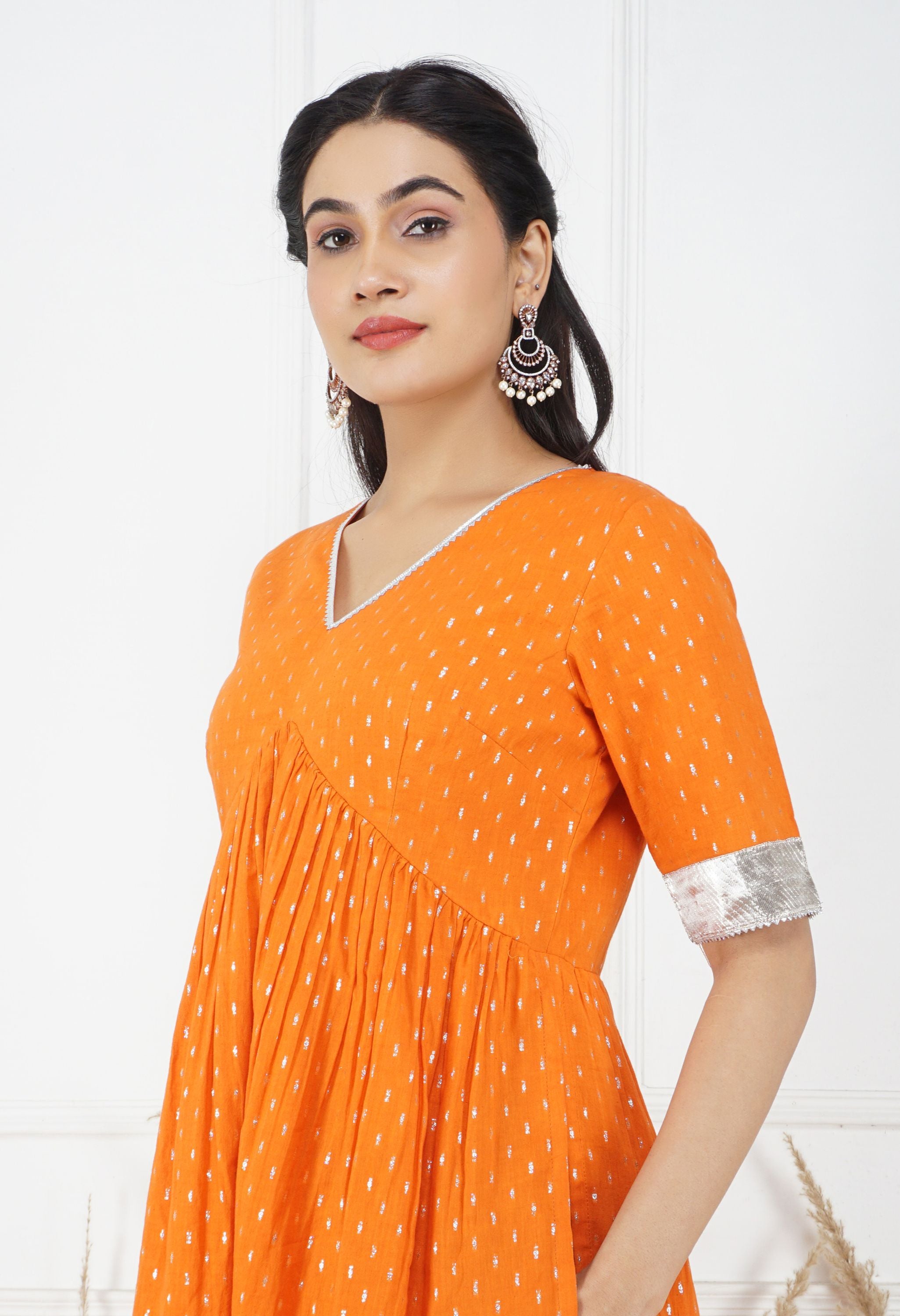 Kesariya Lurex Dupatta Set | Orange Kurta Set With Dupatta