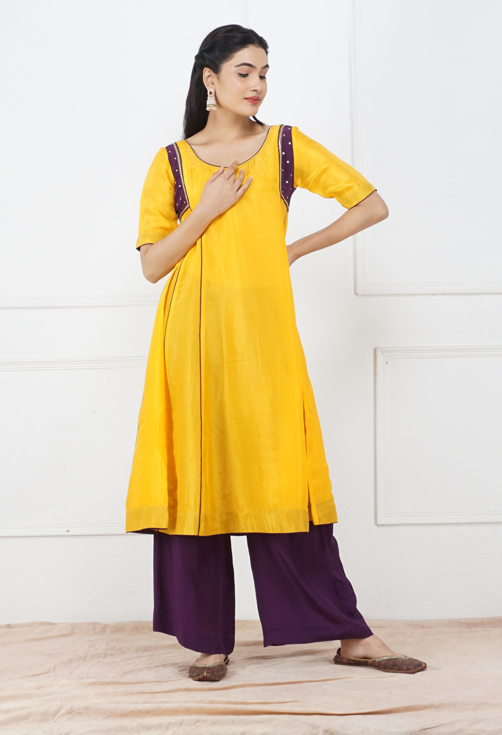 Yellow Silk Kurta Set | Yellow Kurta Sets for Women