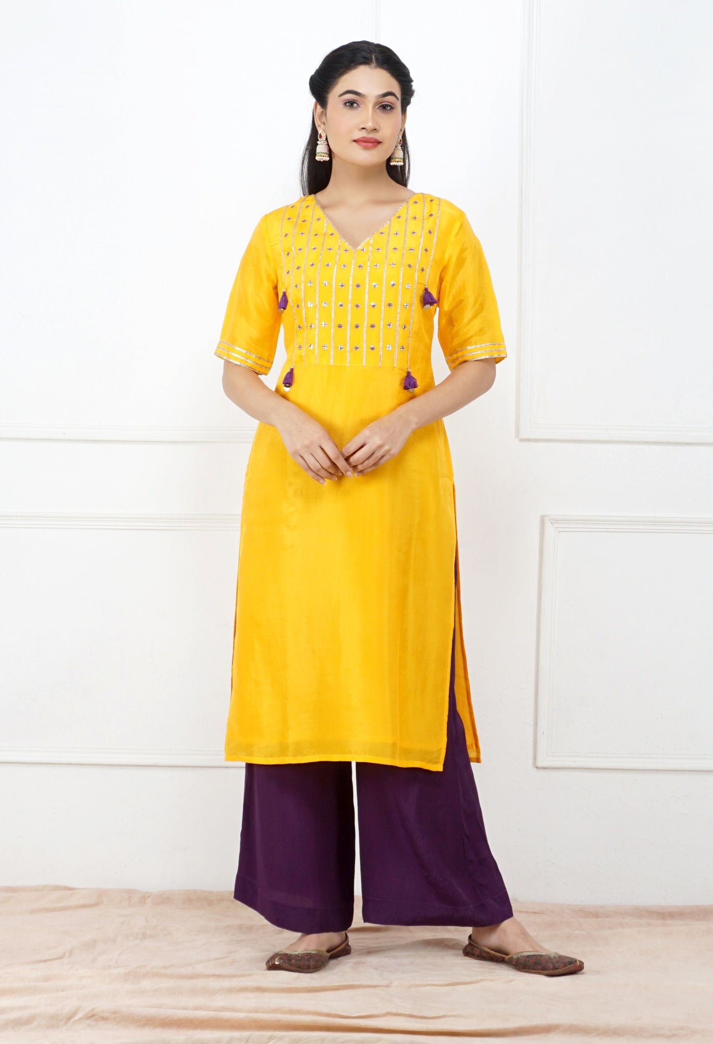 Peela Silk Kurta Set | Yellow Silk Kurti Set for Women