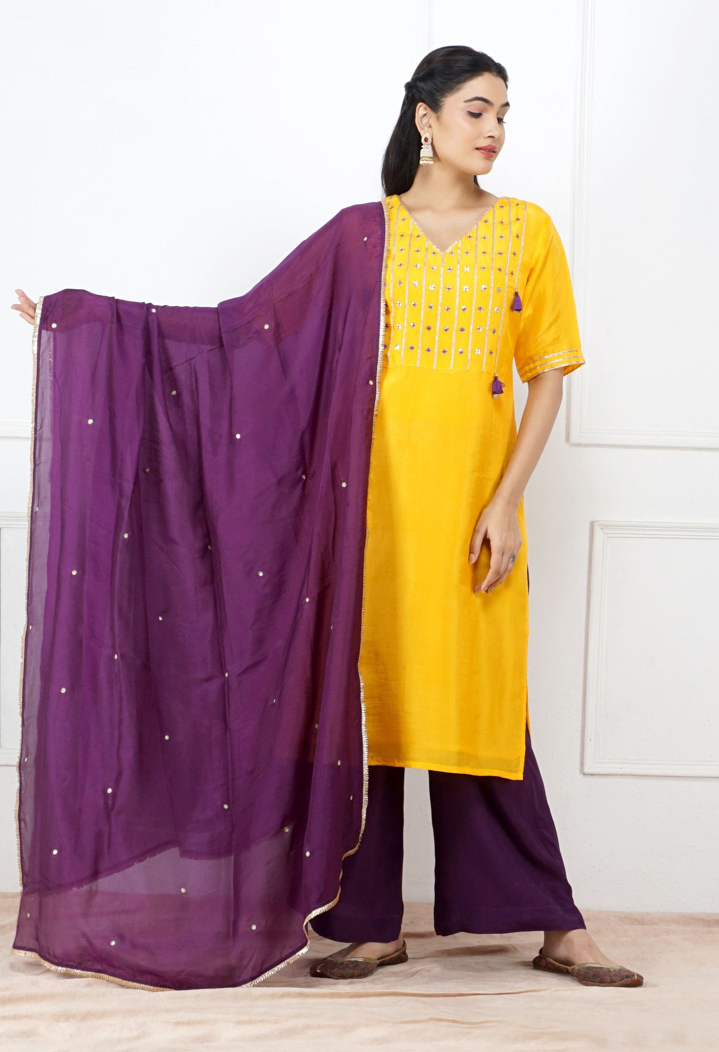 Peela Silk Kurta Set | Yellow Silk Kurti Set for Women