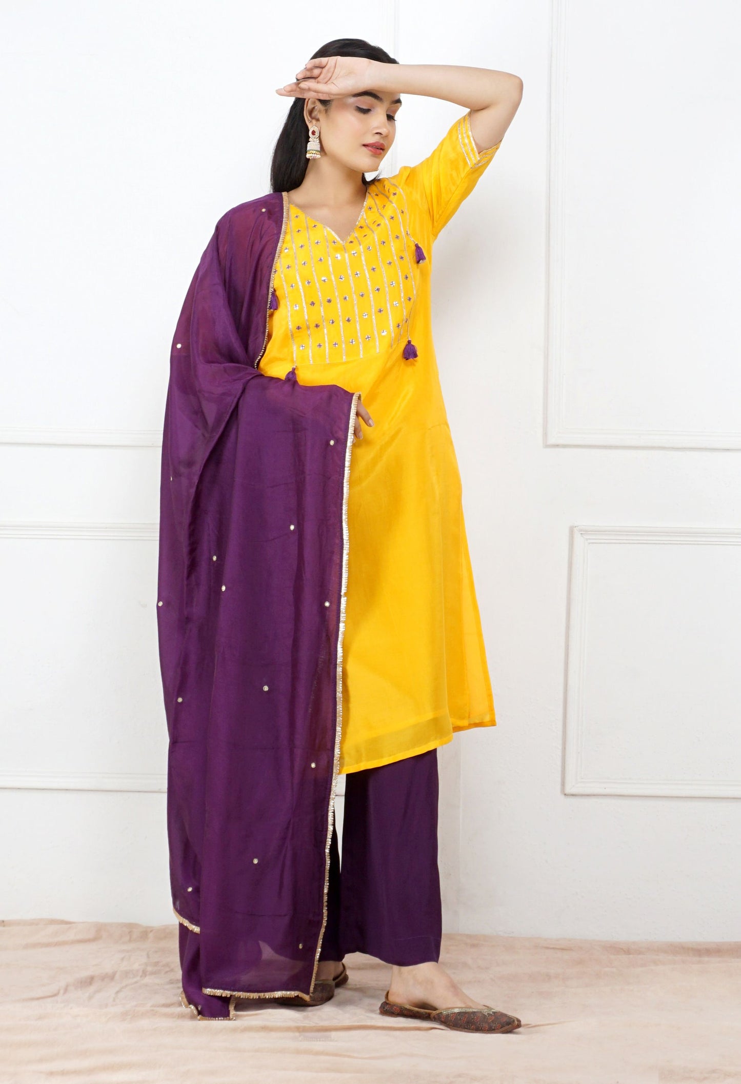 Peela Silk Kurta Set | Yellow Silk Kurti Set for Women