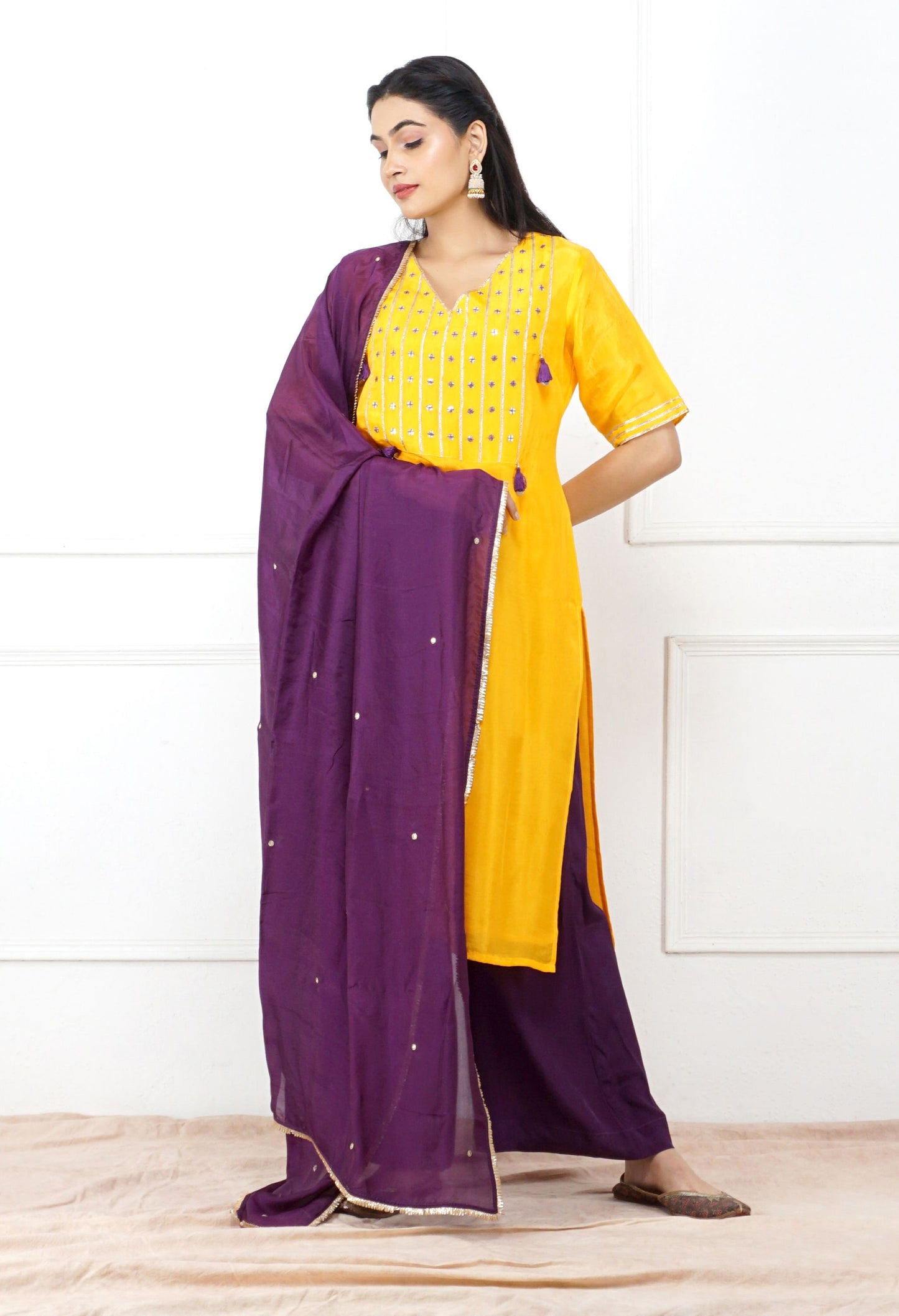 Peela Silk Kurta Set | Yellow Silk Kurti Set for Women