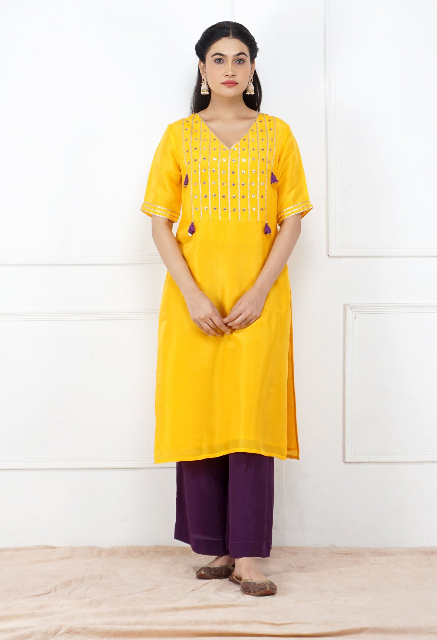 Peela Silk Kurta Set | Yellow Silk Kurti Set for Women