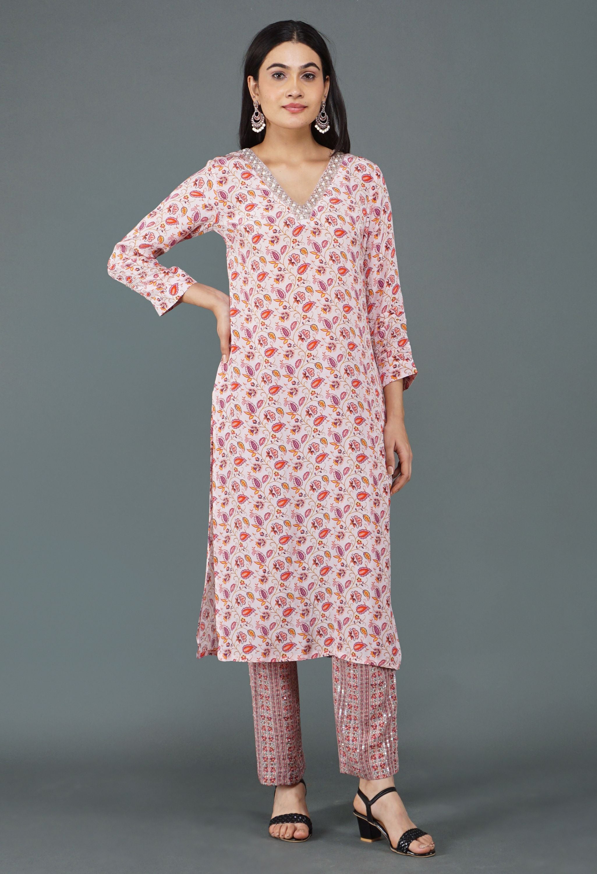 Soft Pink Print Kurta Set | Print Kurta Set for Women