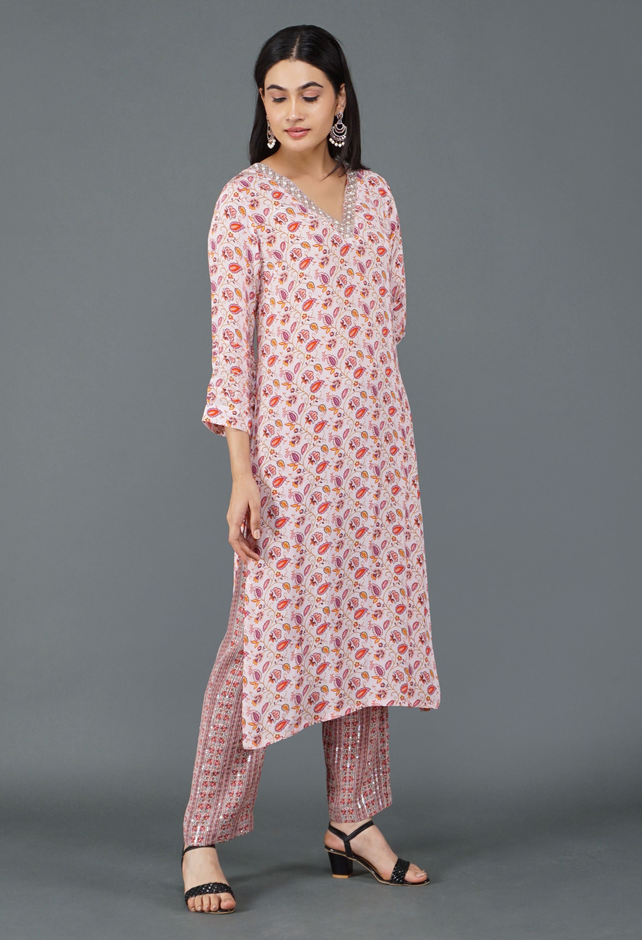 Soft Pink Print Kurta Set | Print Kurta Set for Women