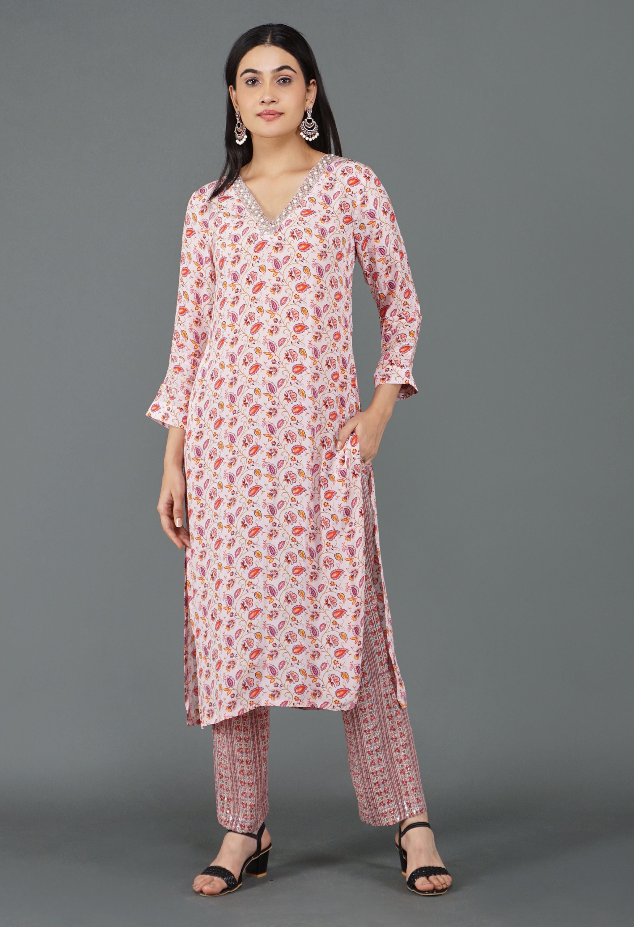 Soft Pink Print Kurta Set | Print Kurta Set for Women