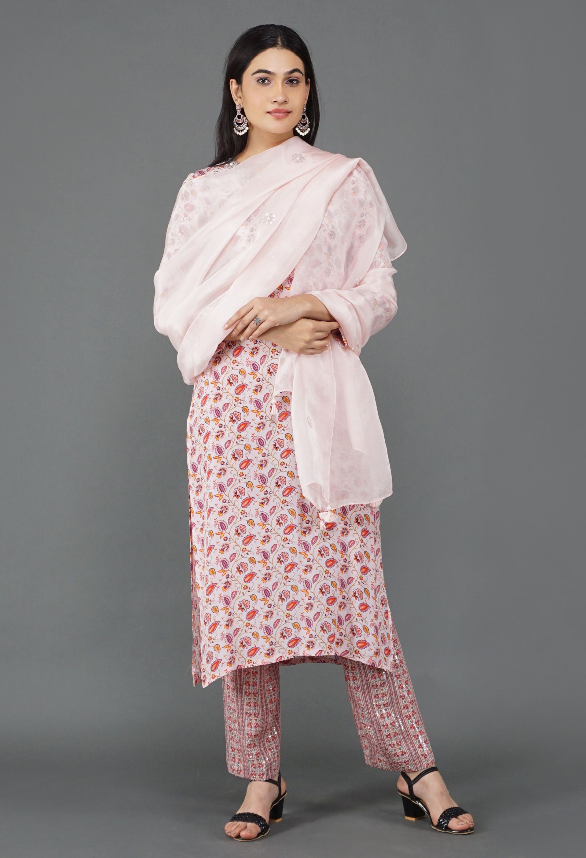 Soft Pink Print Kurta Set | Print Kurta Set for Women