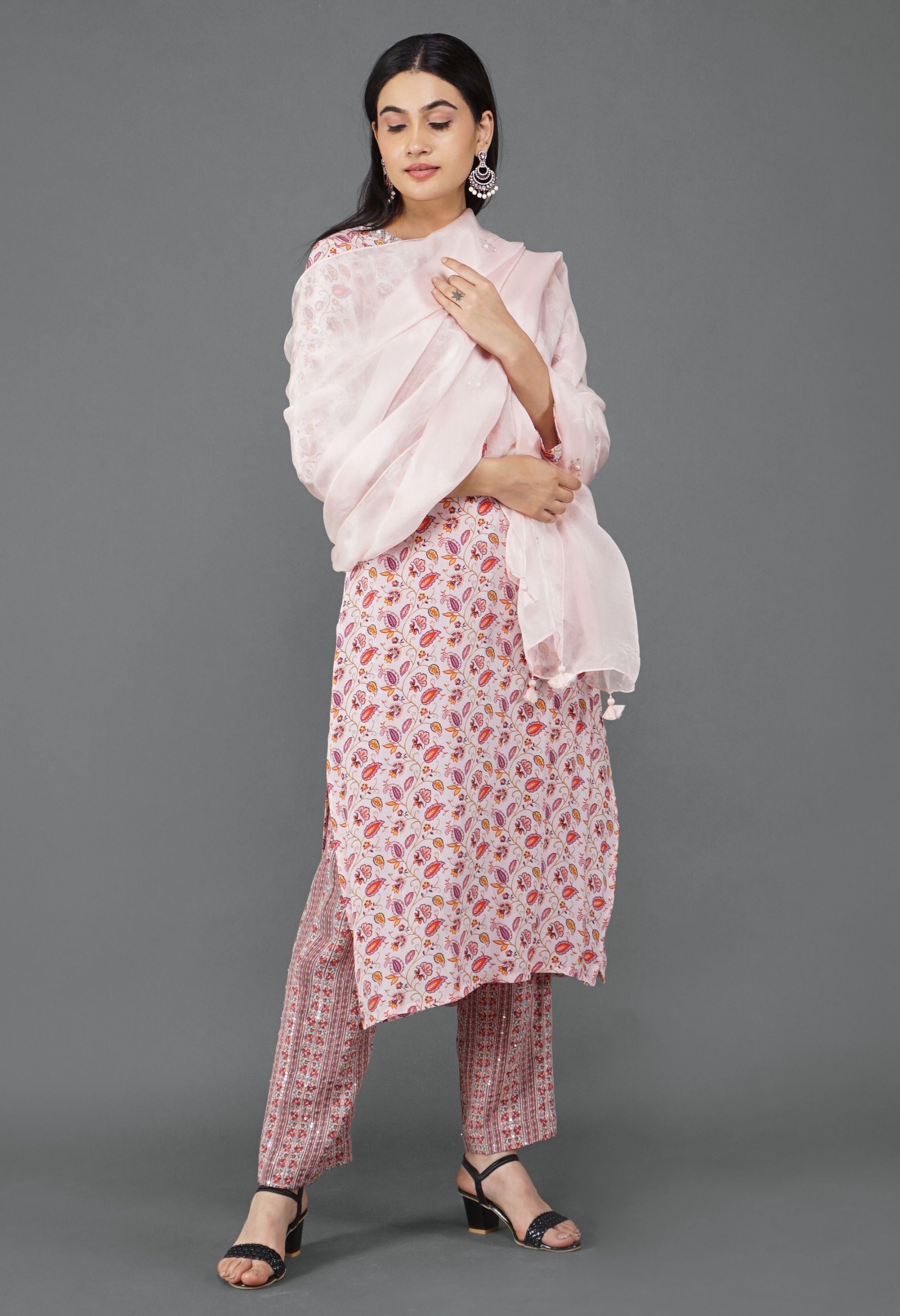 Soft Pink Print Kurta Set | Print Kurta Set for Women