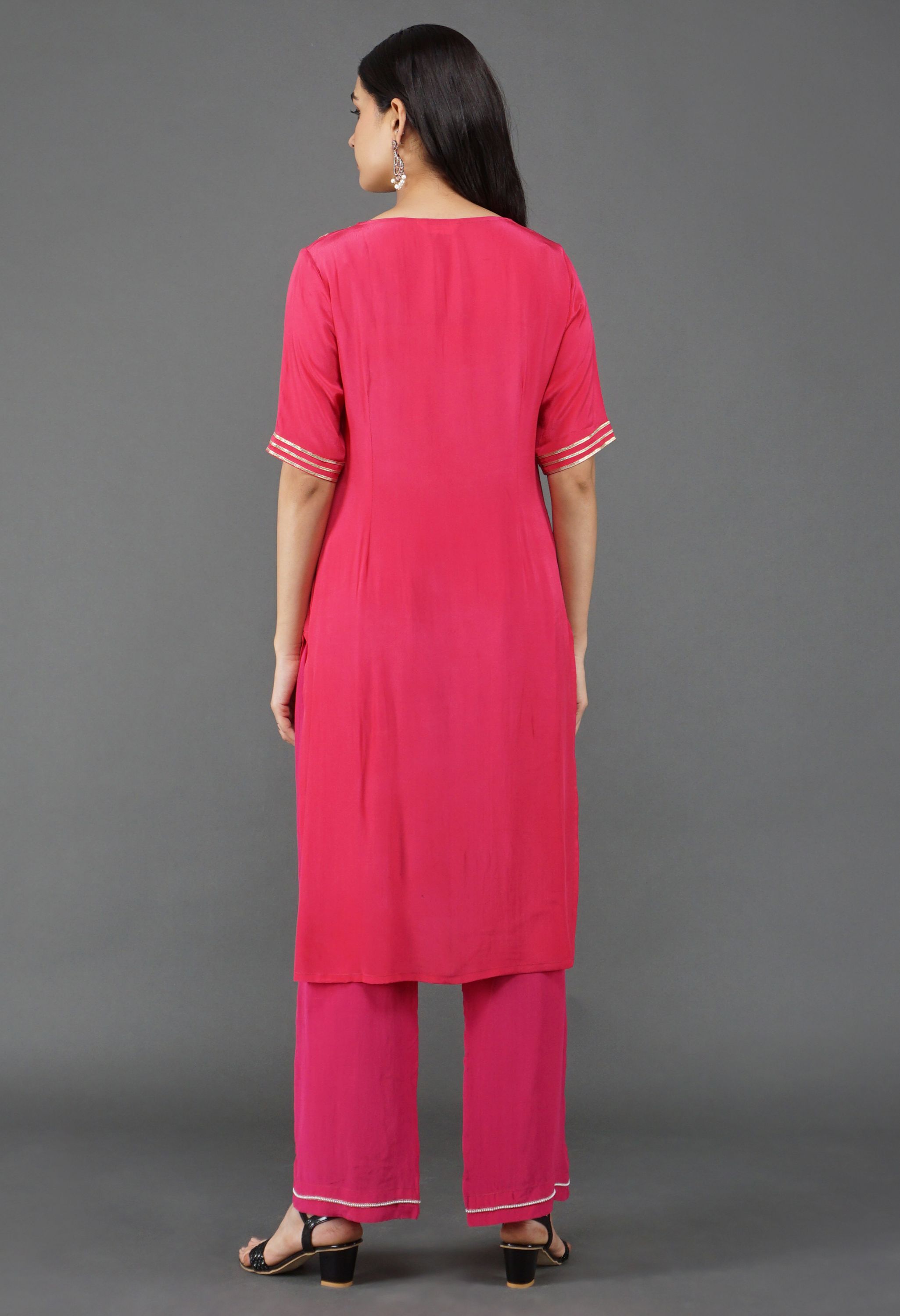 Rani Pink Cotton Kurta Dupatta Set | Rani Pink Kurti Set for Women