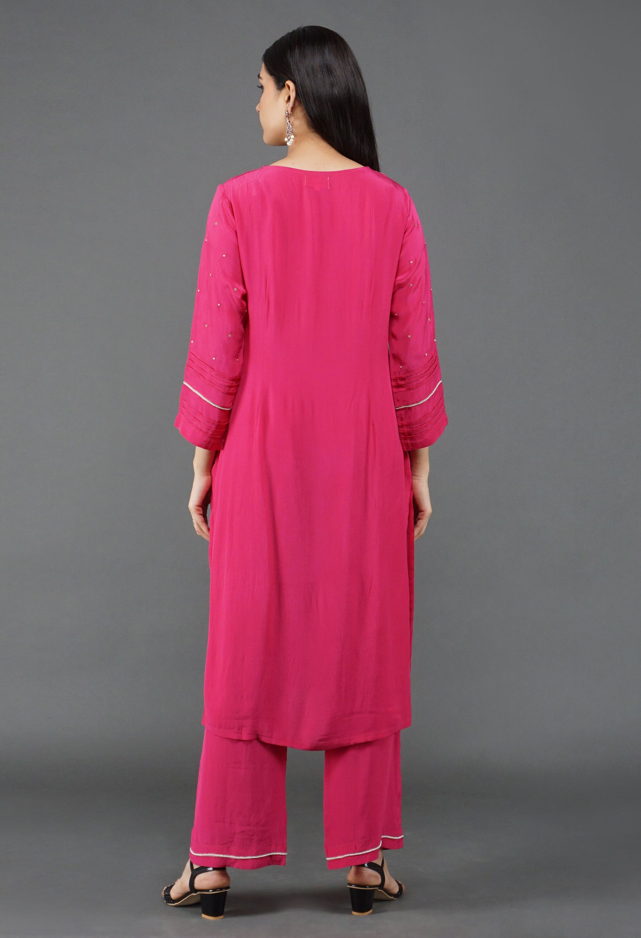 Rani Gulabi Crepe Duptta Set | Pink Kurta Set For Women With Dupatta
