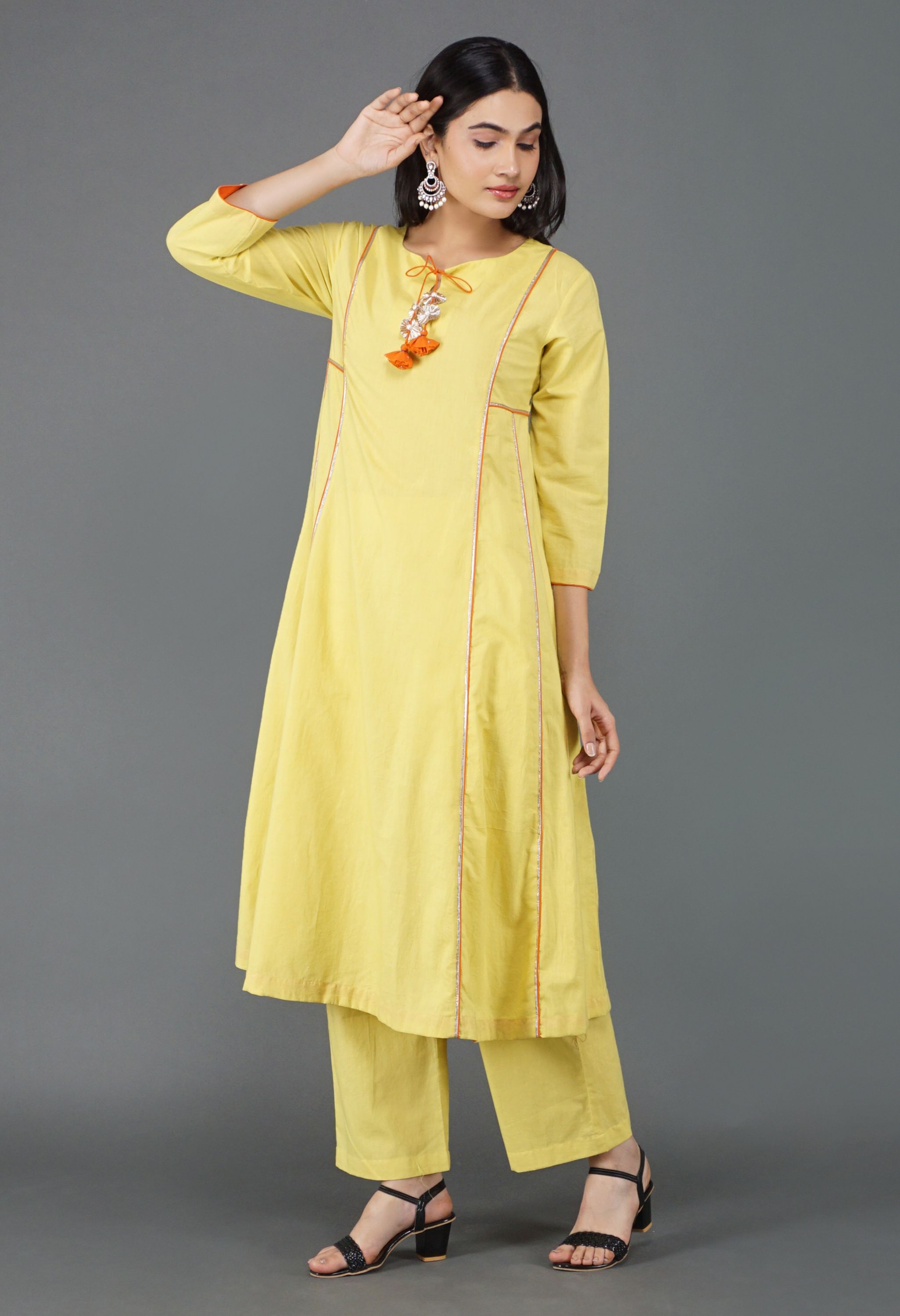 Lime Yellow Cotton Kurta Set | Yellow Kurta Set for Women