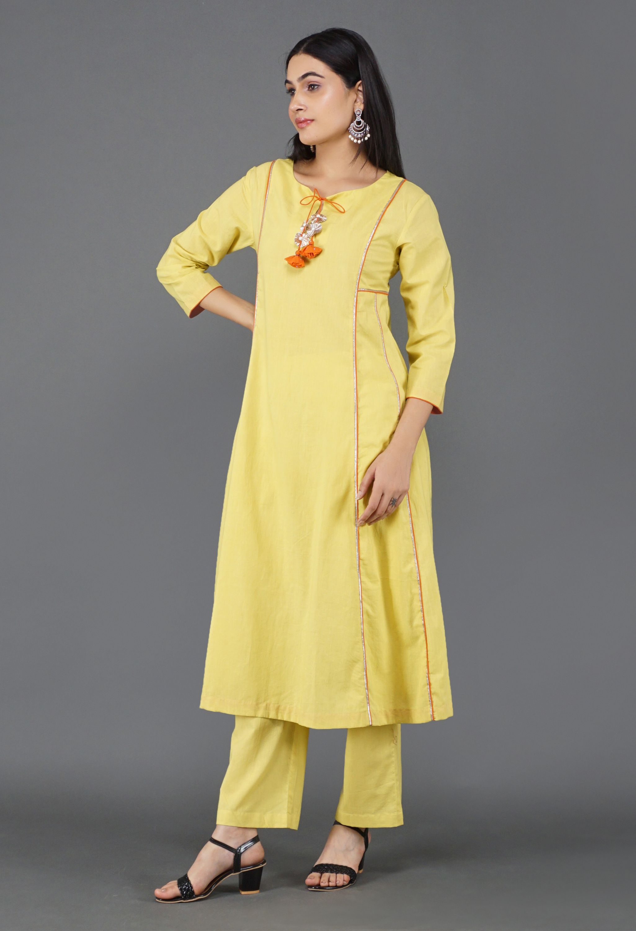 Lime Yellow Cotton Kurta Set | Yellow Kurta Set for Women