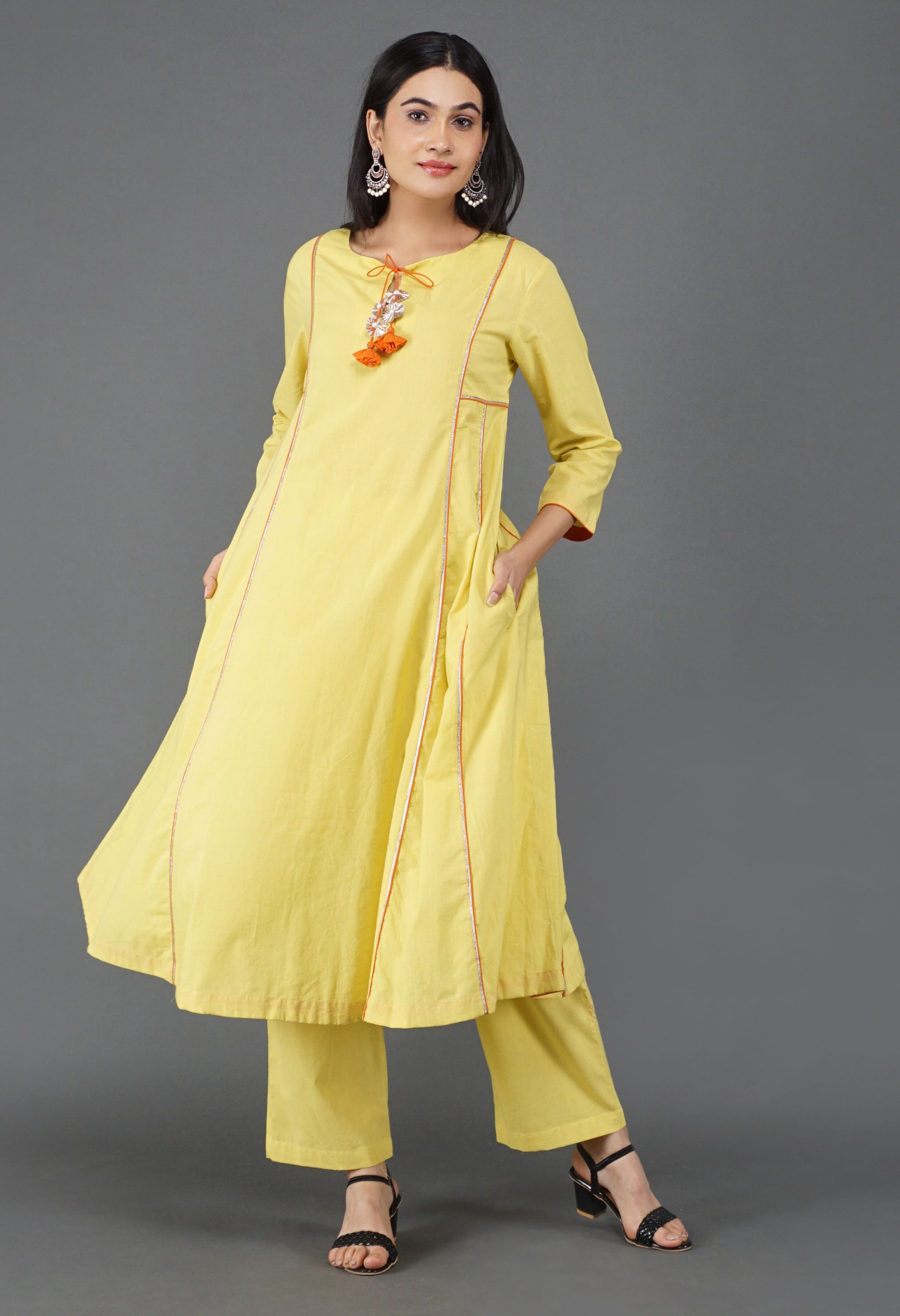 Lime Yellow Cotton Kurta Set | Yellow Kurta Set for Women