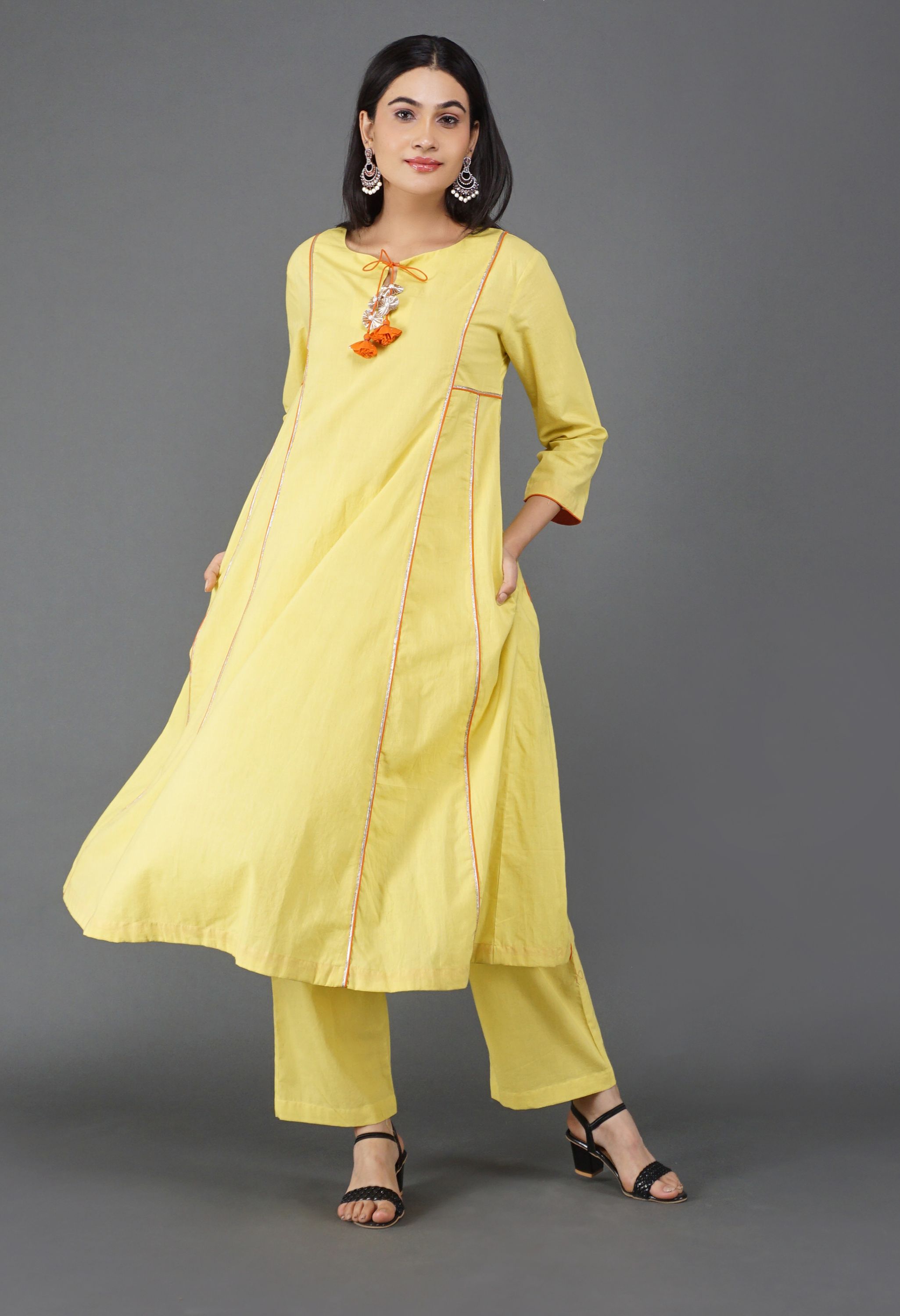 Lime Yellow Cotton Kurta Set | Yellow Kurta Set for Women