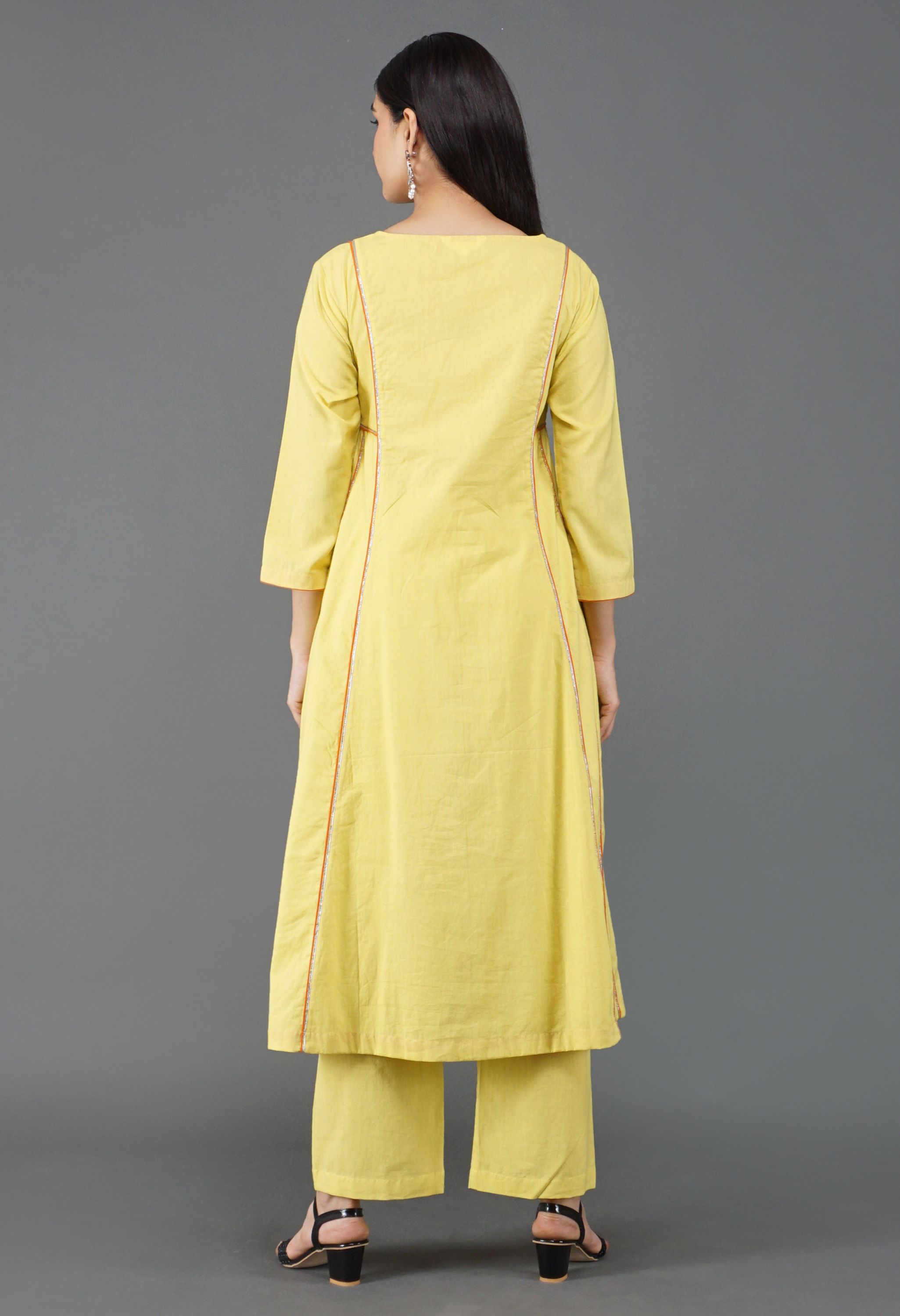 Lime Yellow Cotton Kurta Set | Yellow Kurta Set for Women