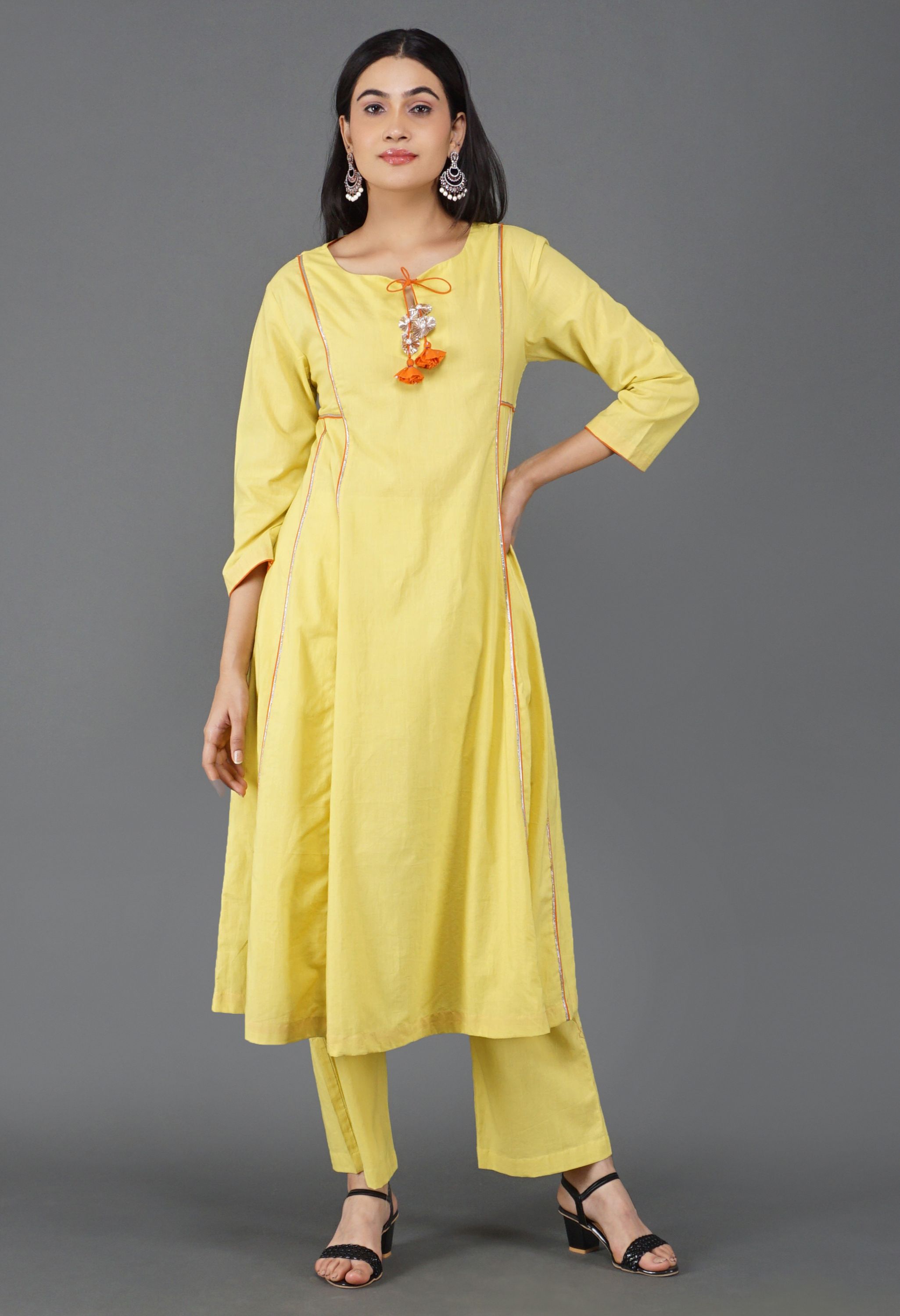 Lime Yellow Cotton Kurta Set | Yellow Kurta Set for Women