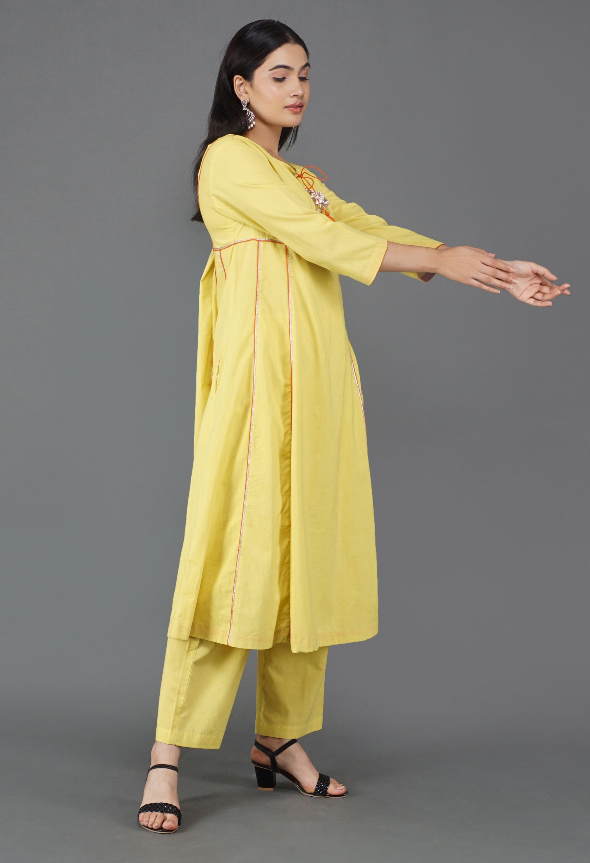 Lime Yellow Cotton Kurta Set | Yellow Kurta Set for Women
