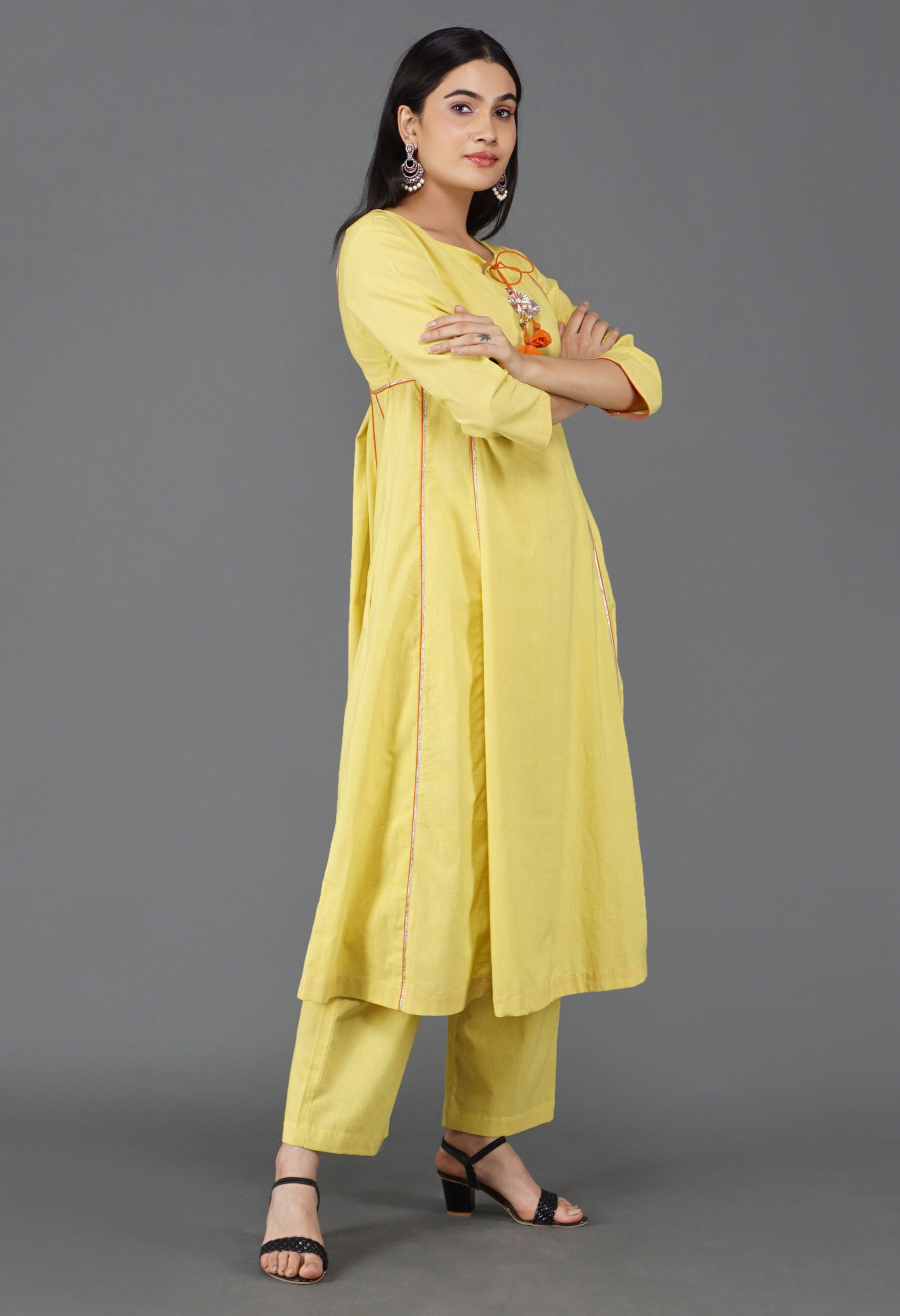 Lime Yellow Cotton Kurta Set | Yellow Kurta Set for Women