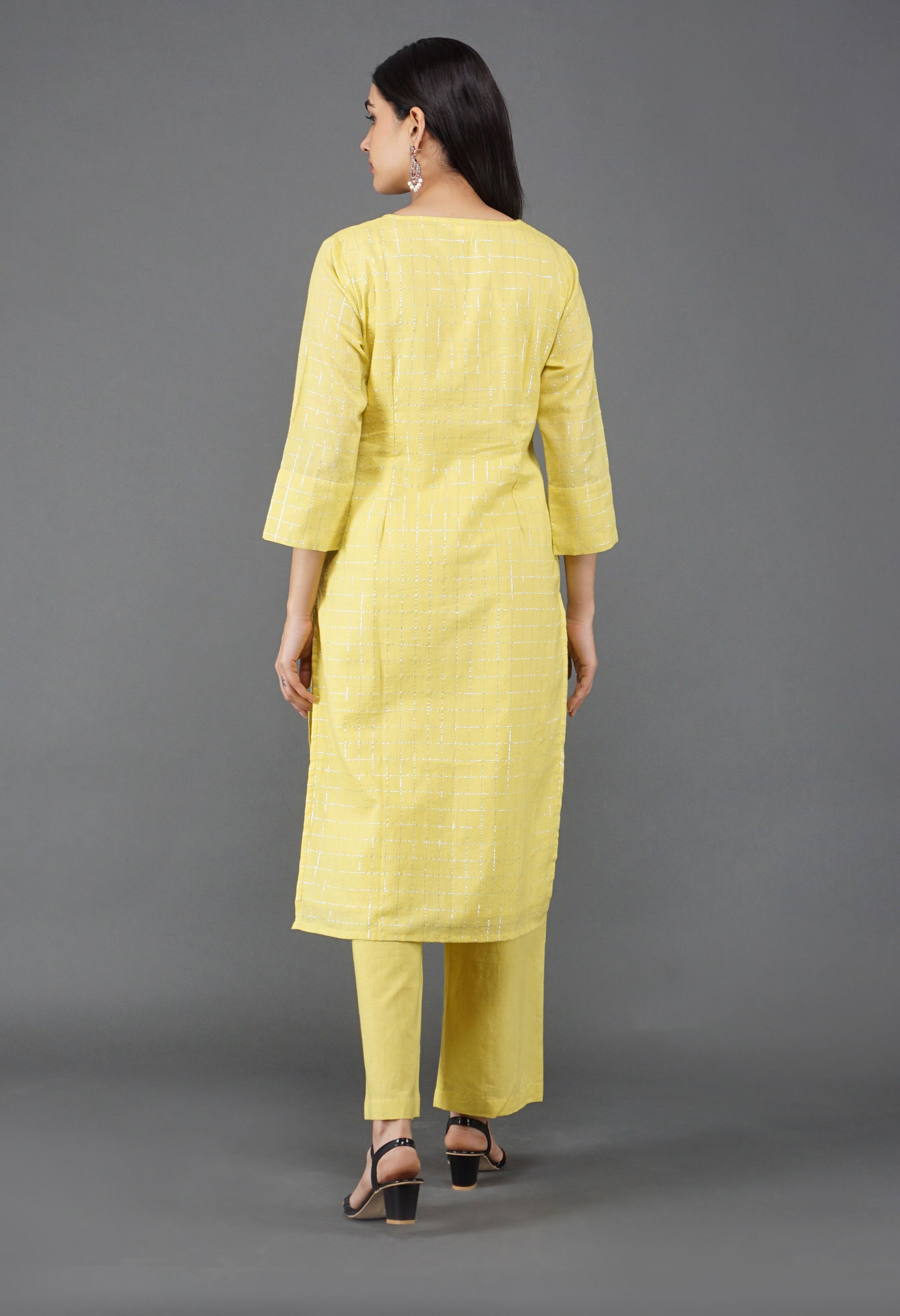 Lime Yellow Lurex Kurta Set | Yellow Lurex kurta set