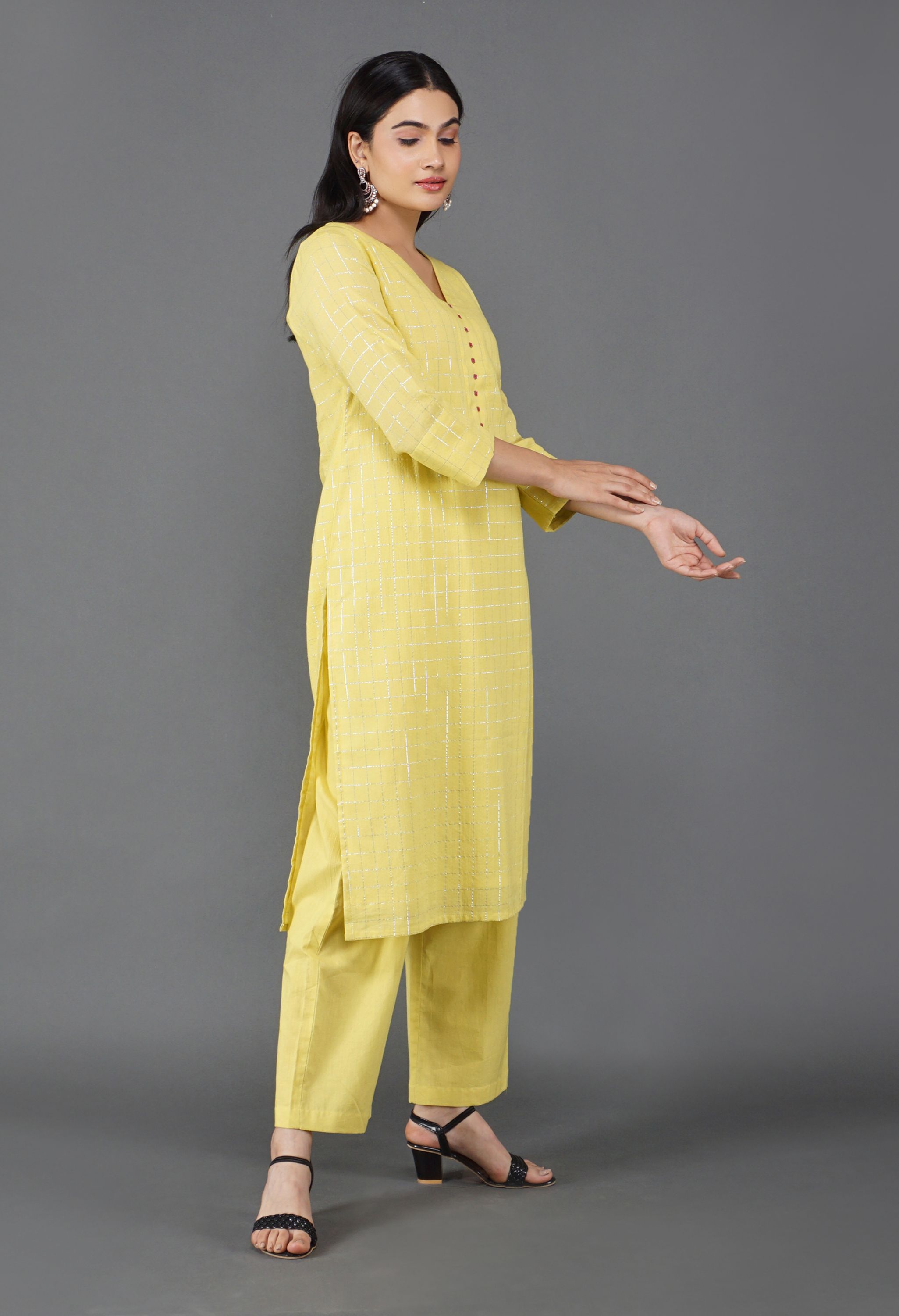 Lime Yellow Lurex Kurta Set | Yellow Lurex kurta set