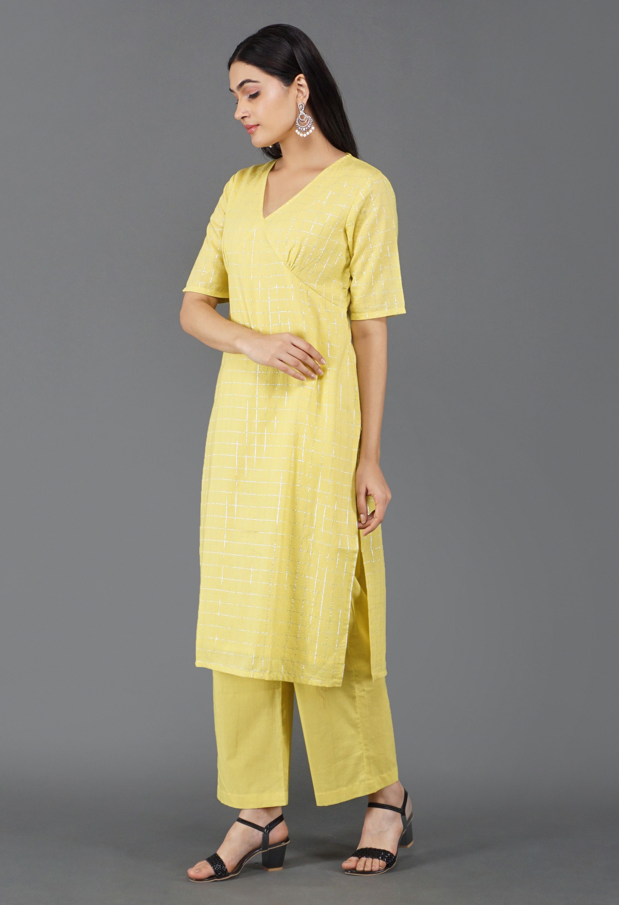 lime-yellow-cotton-lurex-kurta-set