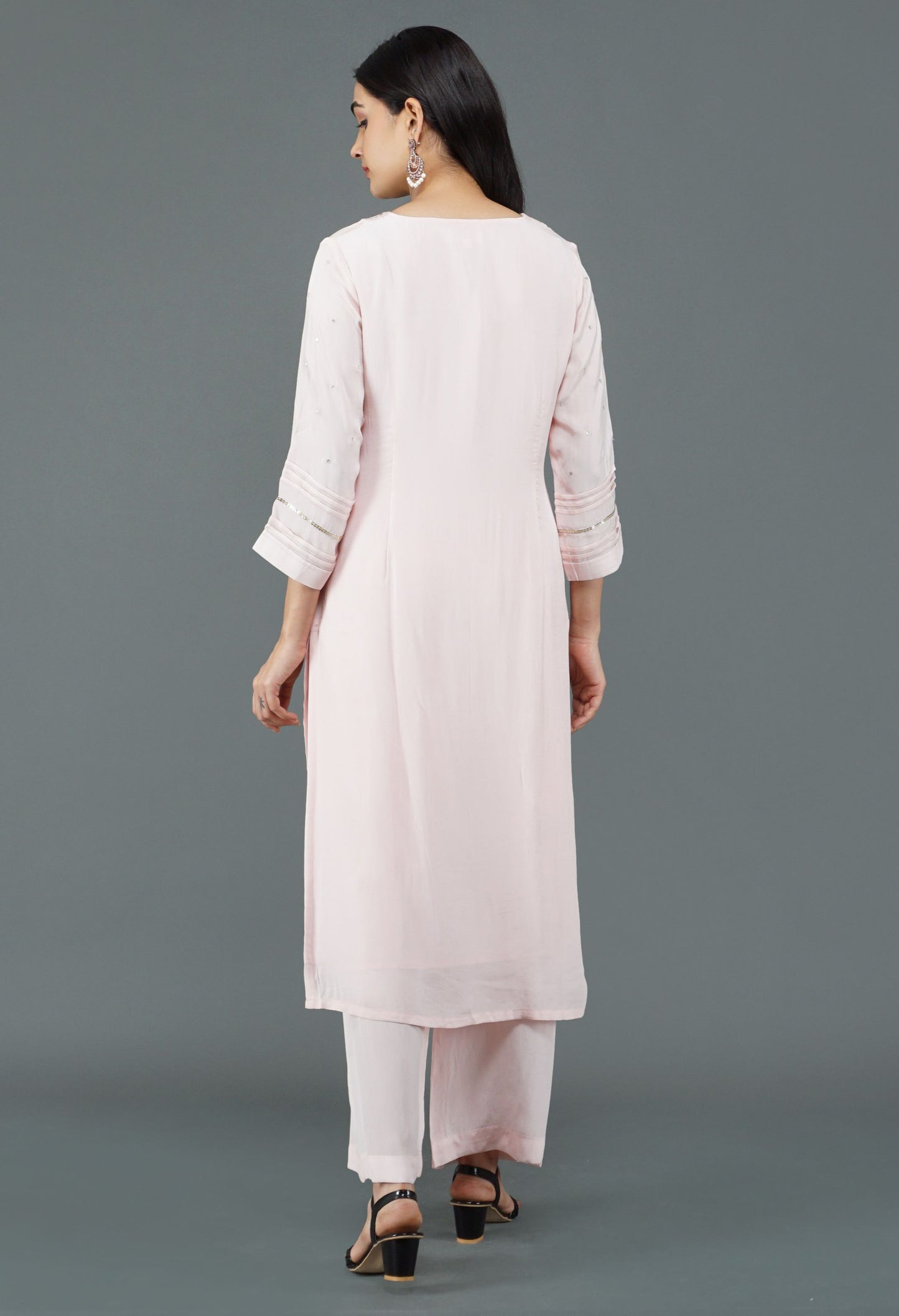 Baby Pink Crepe Kurta Set | Pink Crepe Kurta Set for Women