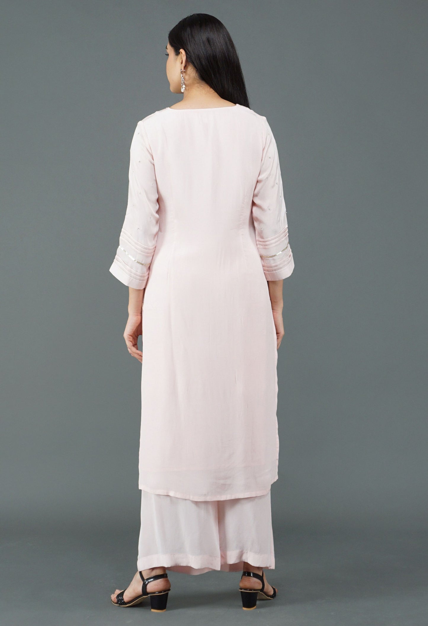 Baby Pink Crepe Kurta Set | Pink Crepe Kurta Set for Women