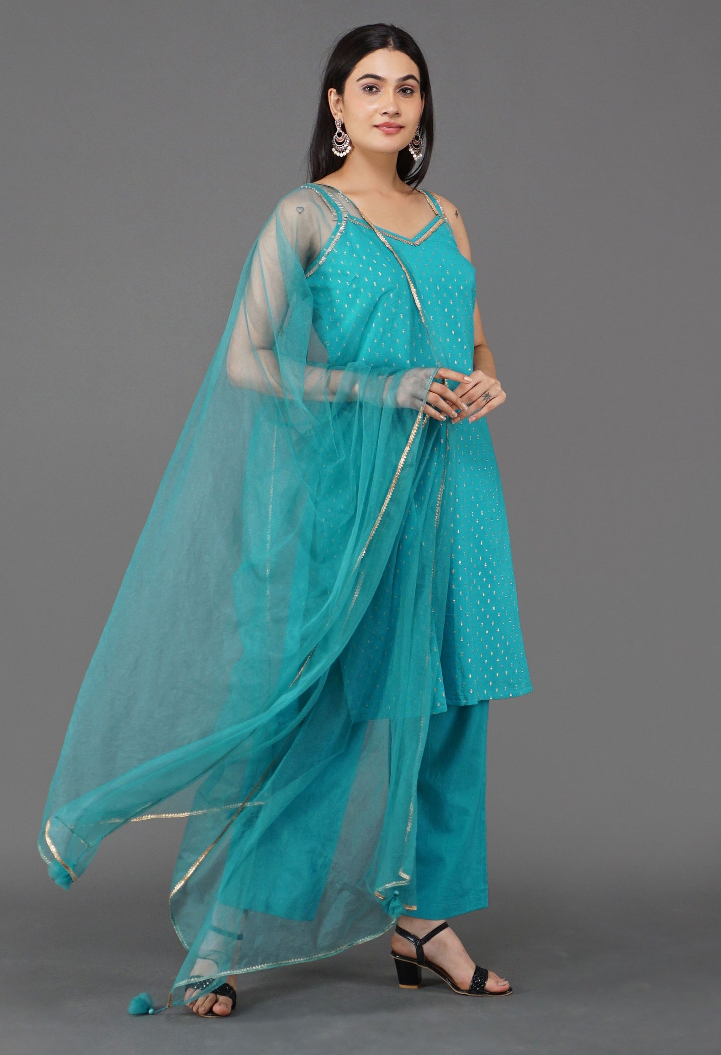 Aqua Blue Dupatta Set | Aqua Blue Kurta Set For Women