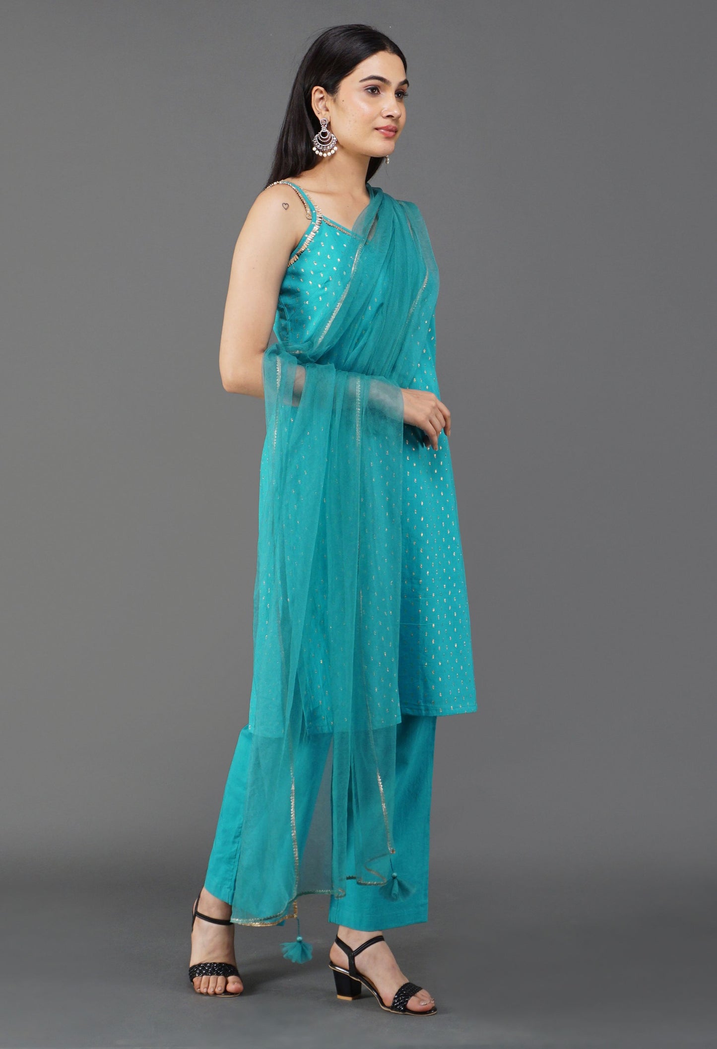 Aqua Blue Dupatta Set | Aqua Blue Kurta Set For Women