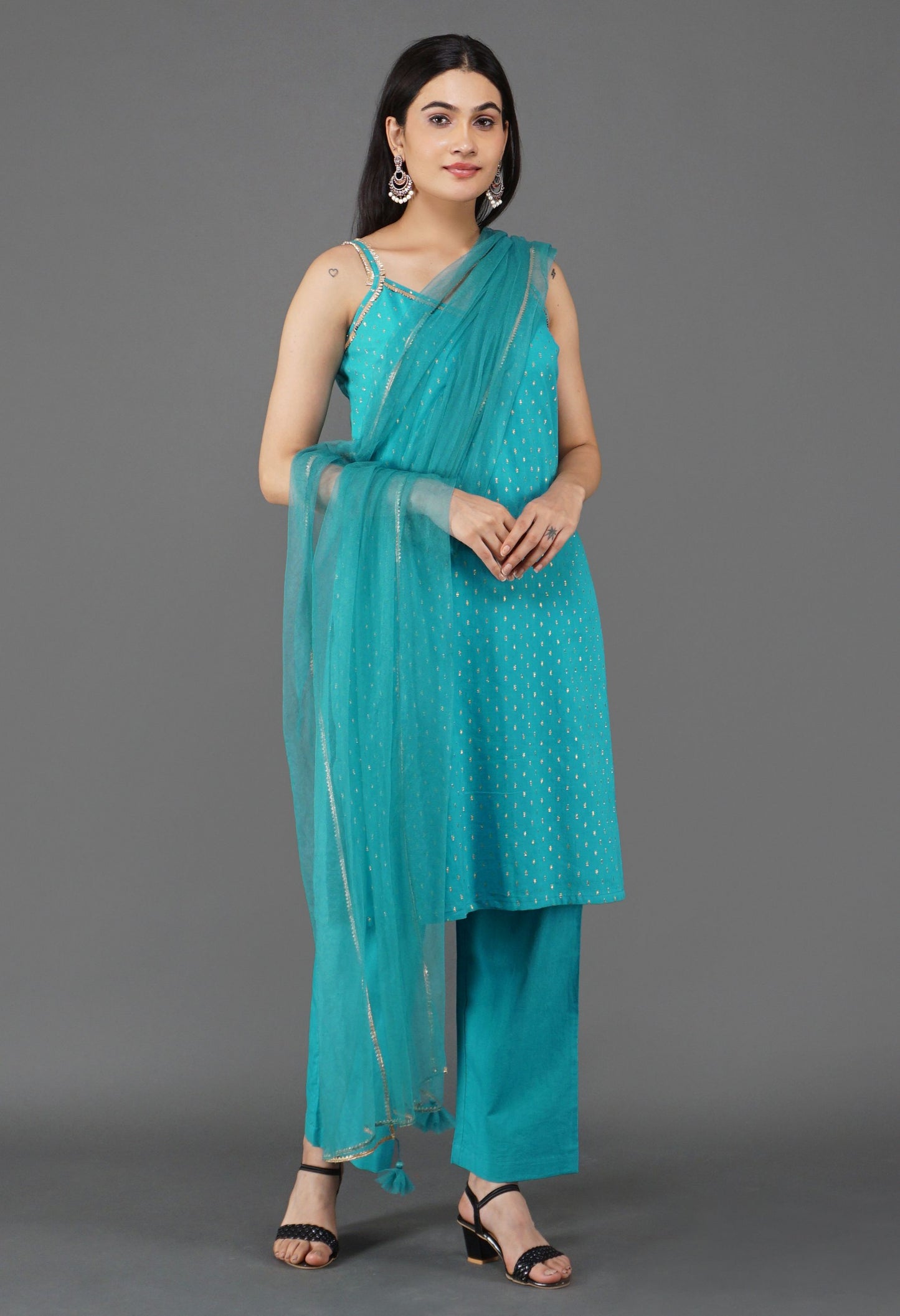 Aqua Blue Dupatta Set | Aqua Blue Kurta Set For Women