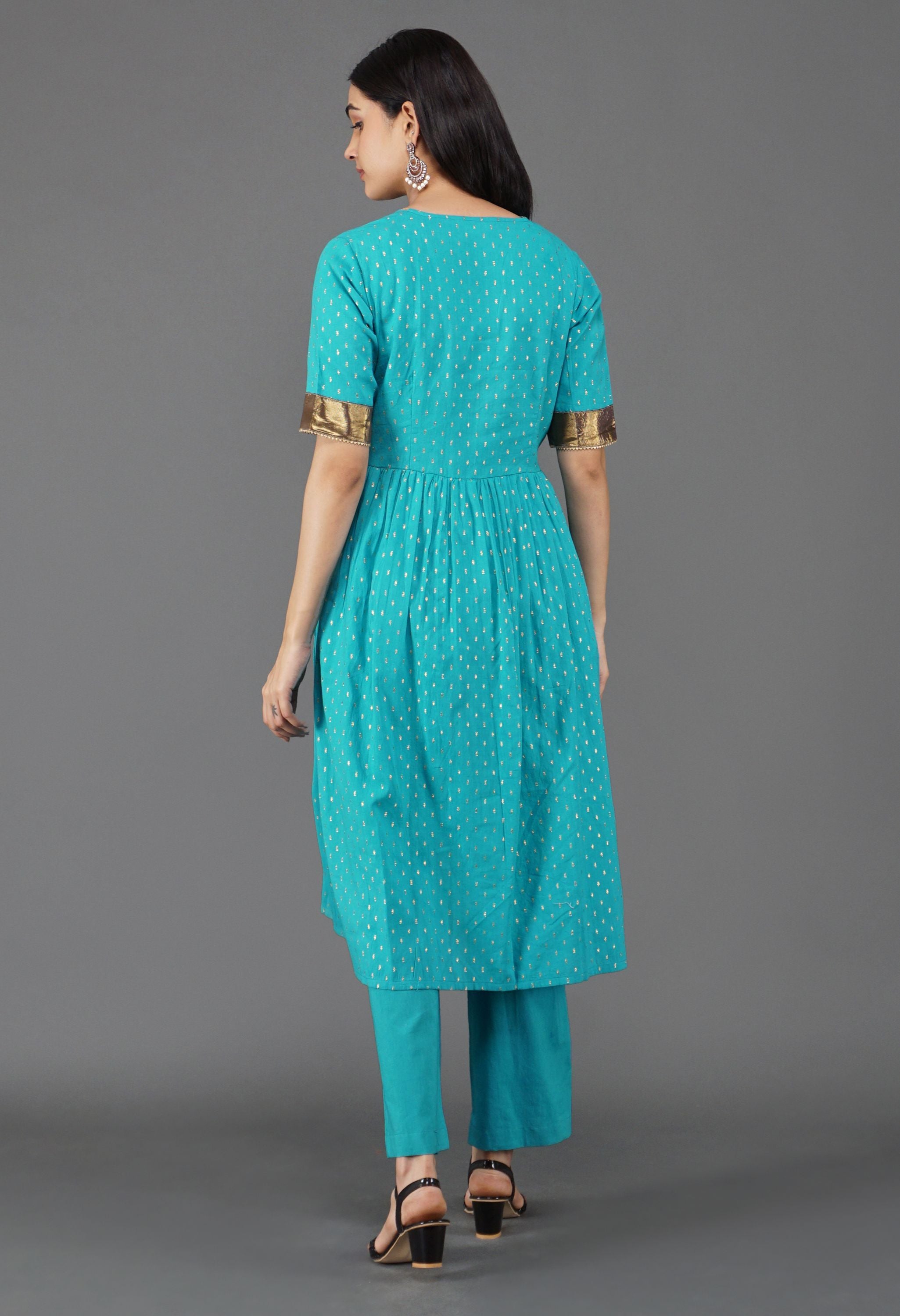 Aqua Blue Lurex Dupatta Set |  Lurex Kurta set for Women