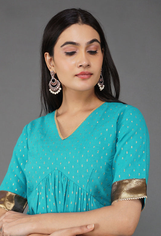 blue-gather-kurta-set-|-gathered-kurta-for-women