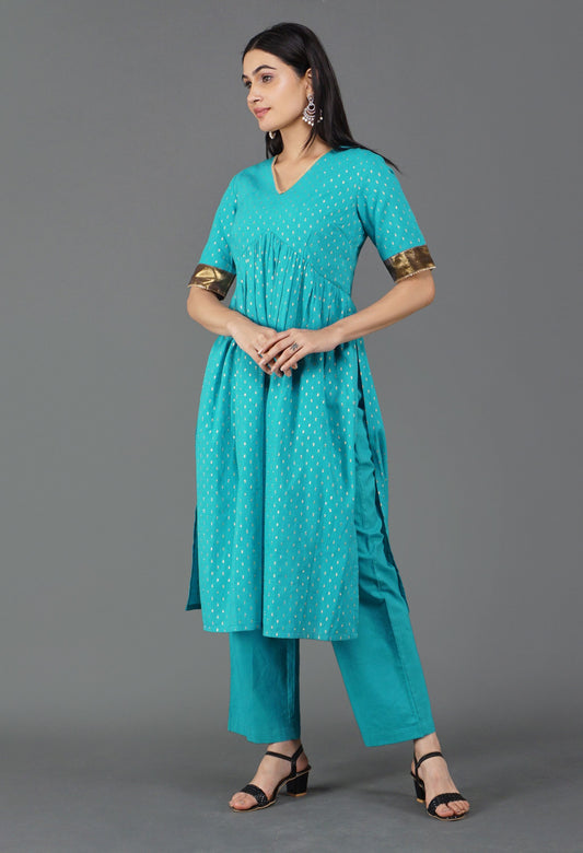 blue-gather-kurta-set-|-gathered-kurta-for-women