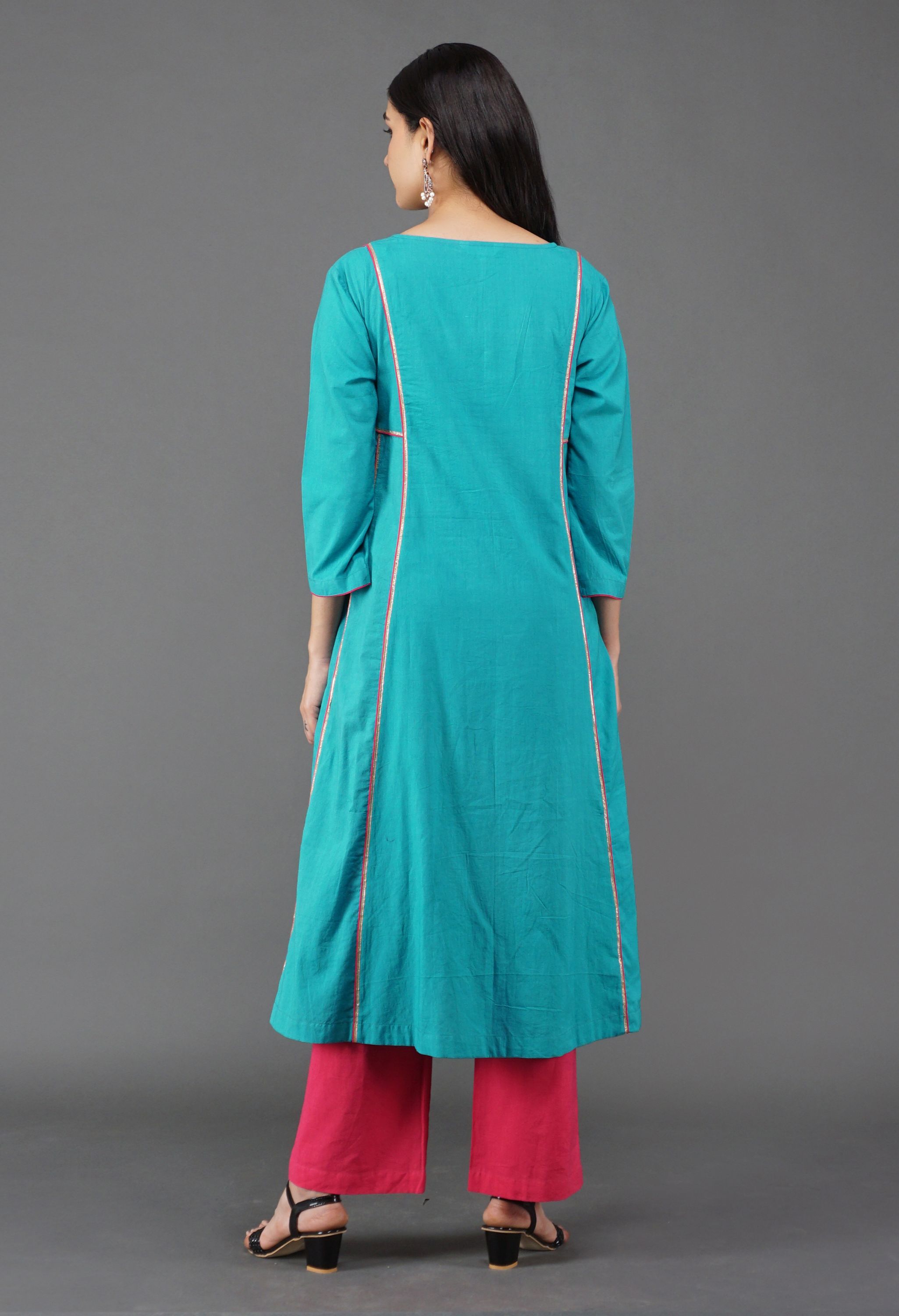 Blue Cotton Panel Kurta Set | Blue Kurta Sets for Women