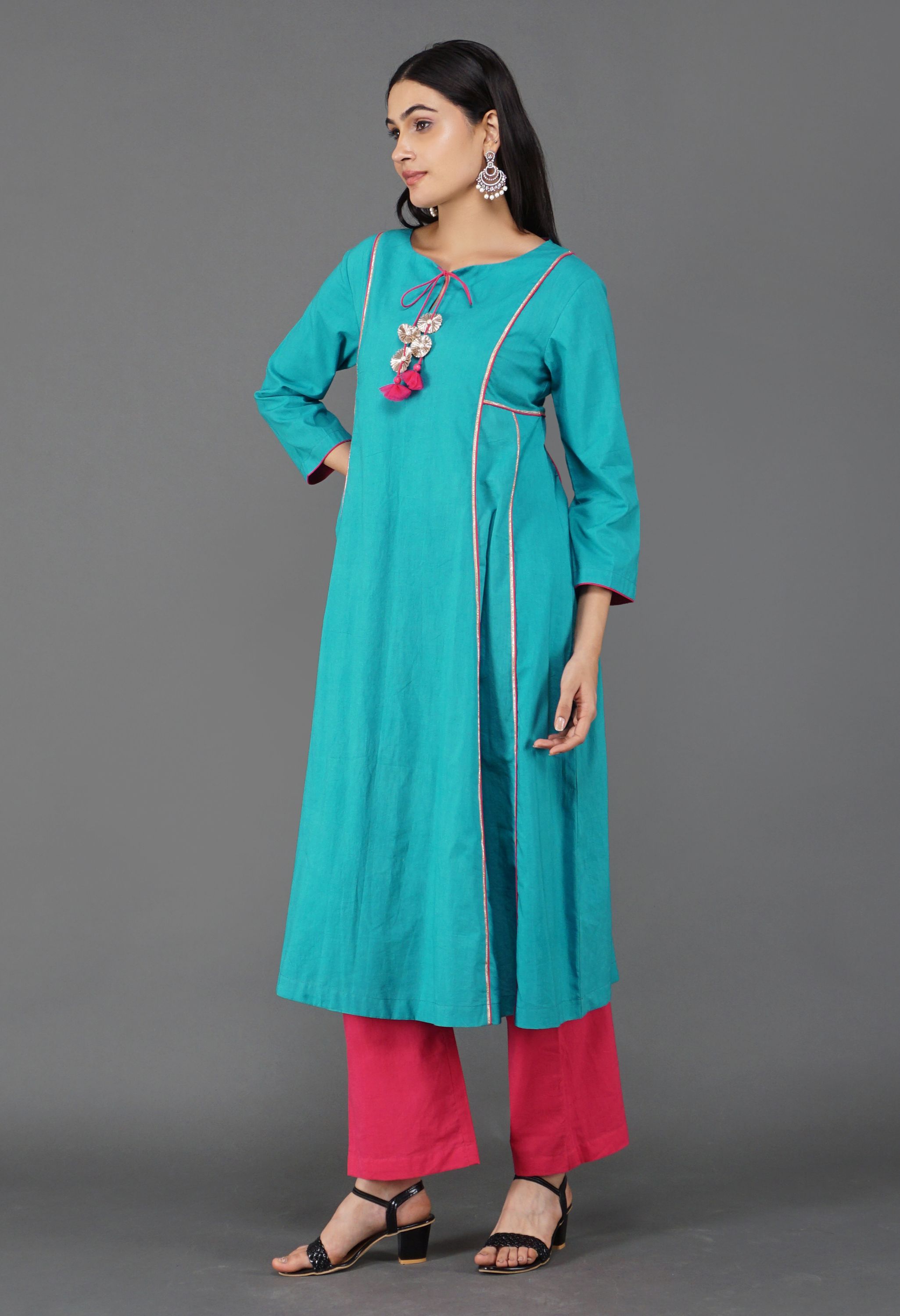 Blue Cotton Panel Kurta Set | Blue Kurta Sets for Women