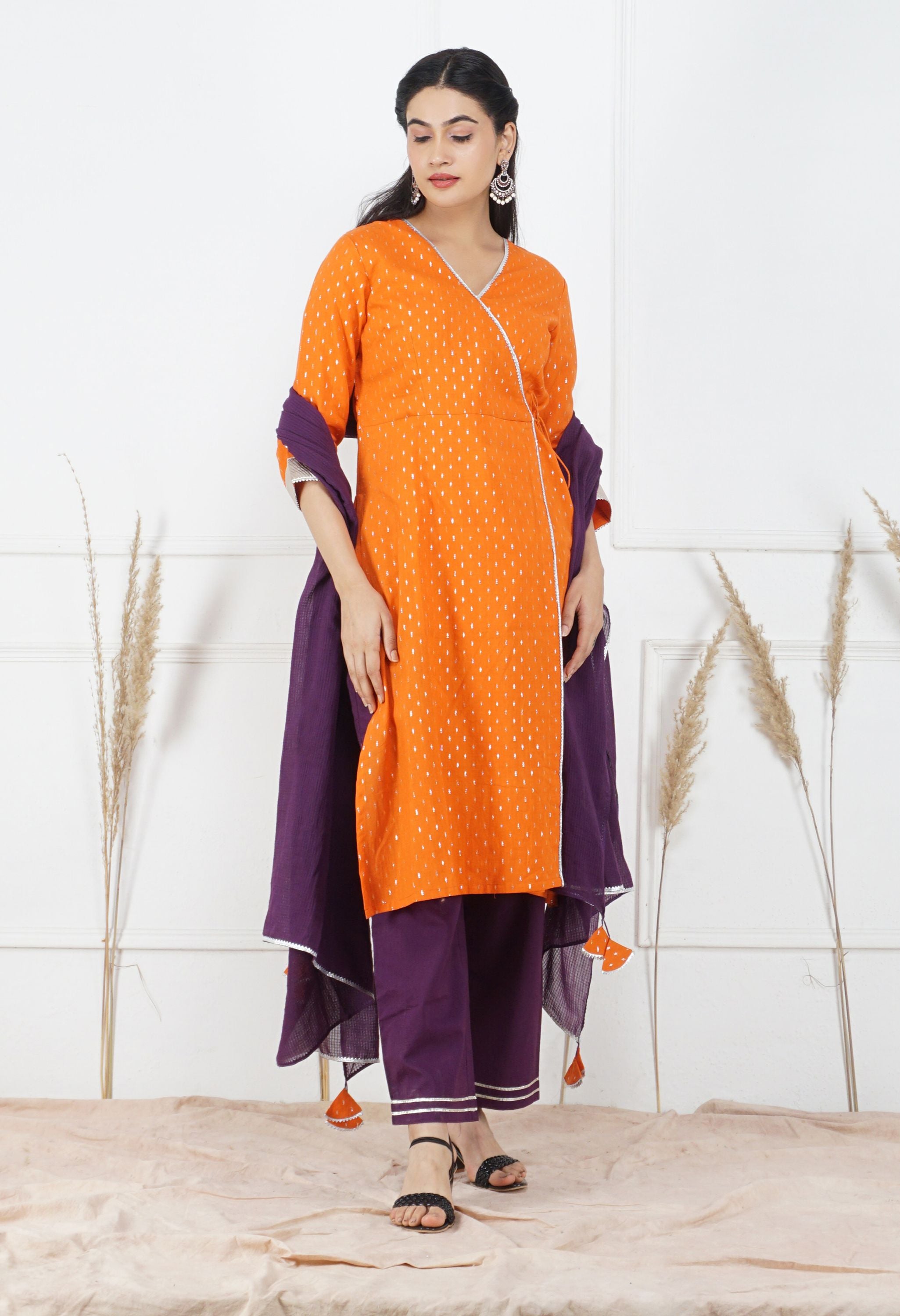 Narangi Dupatta Set | Orange Cotton Kurta Set
