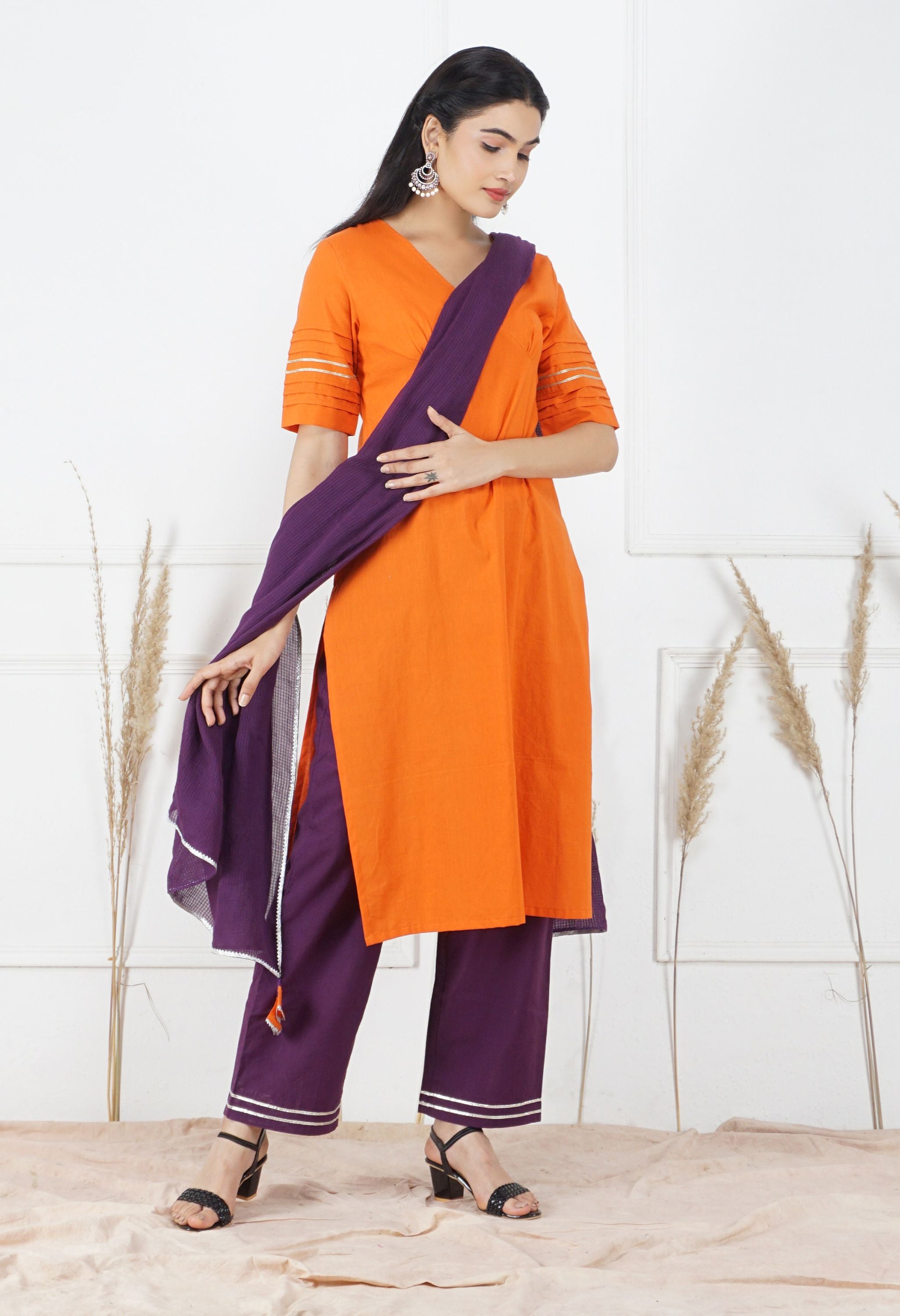 Narangi Dupatta Set | Orange Cotton Kurta Set
