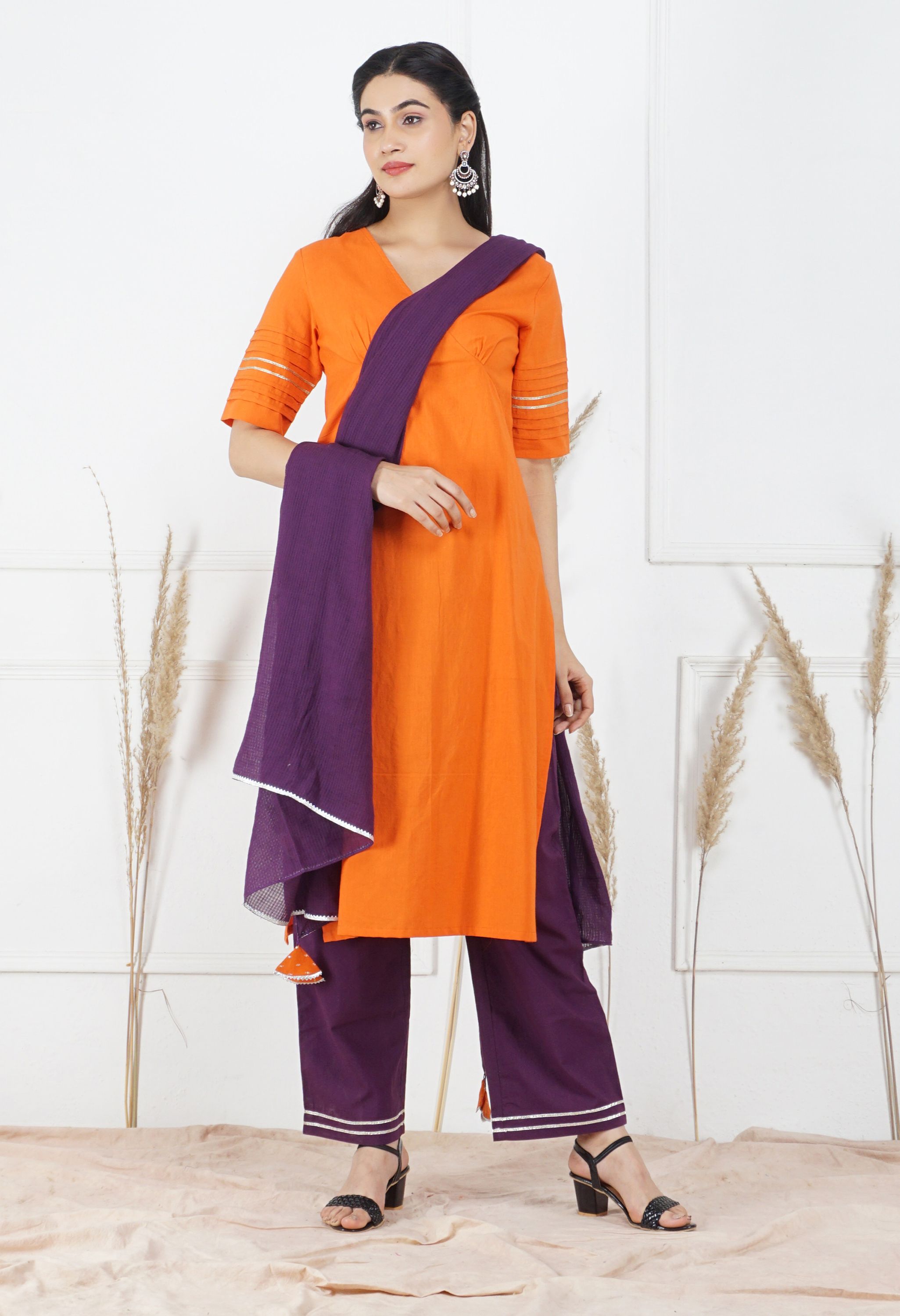 Narangi Dupatta Set | Orange Cotton Kurta Set