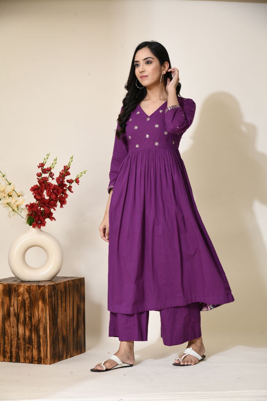 Subagya Purple Cotton Kurta | Trendy Purple Cotton Kurtas Online