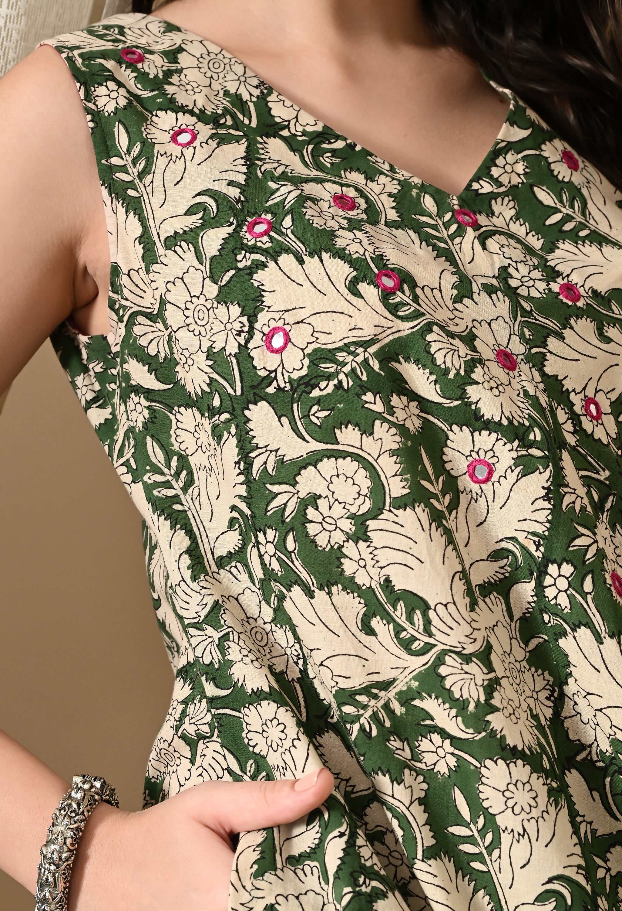 Heena Green Hand-Block Cotton Dress